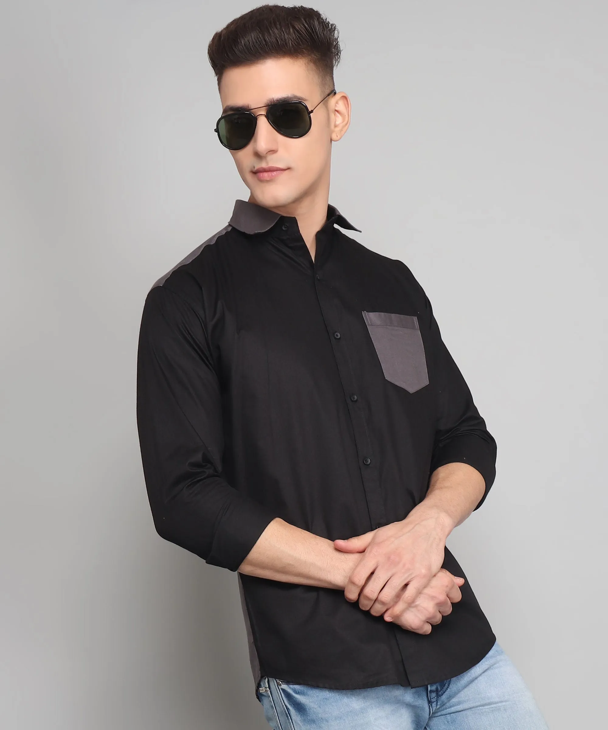 Jacob Premium Black Solid Cotton Button-Up Shirt for Men