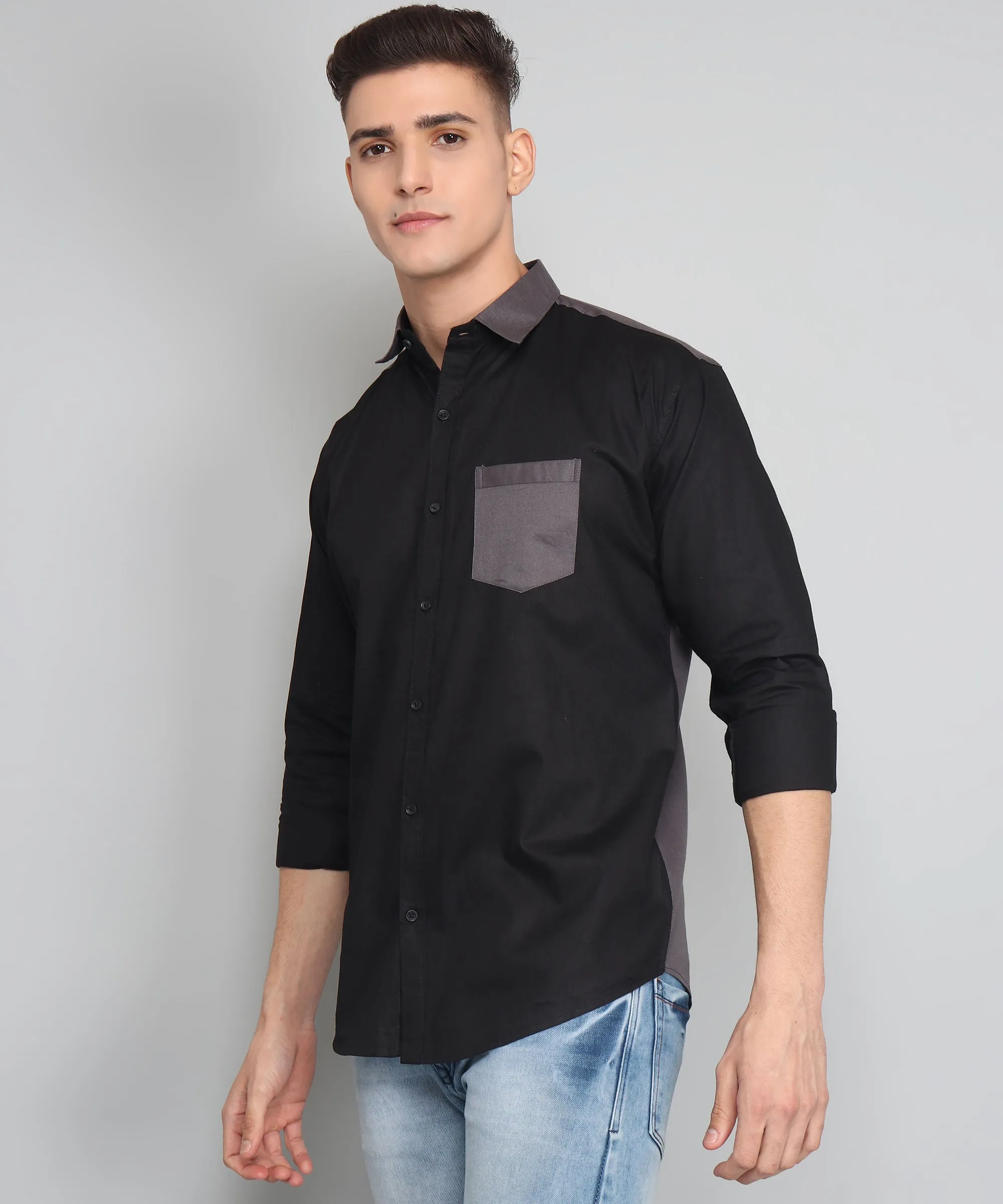 Jacob Premium Black Solid Cotton Button-Up Shirt for Men