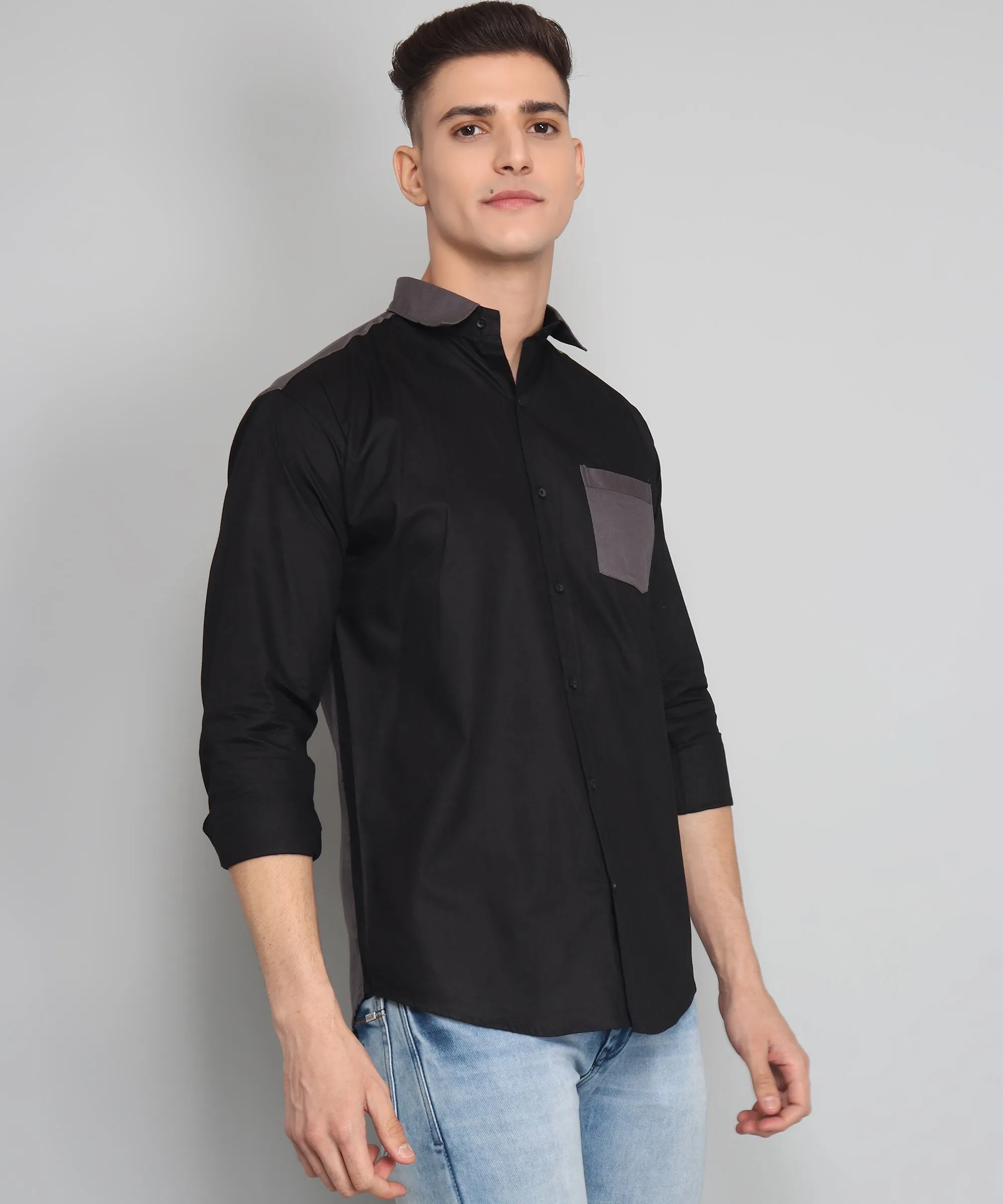 Jacob Premium Black Solid Cotton Button-Up Shirt for Men