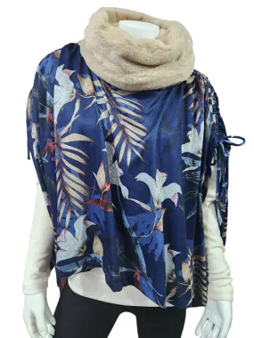 Jamaa Poncho - Navy Flowers/Camel