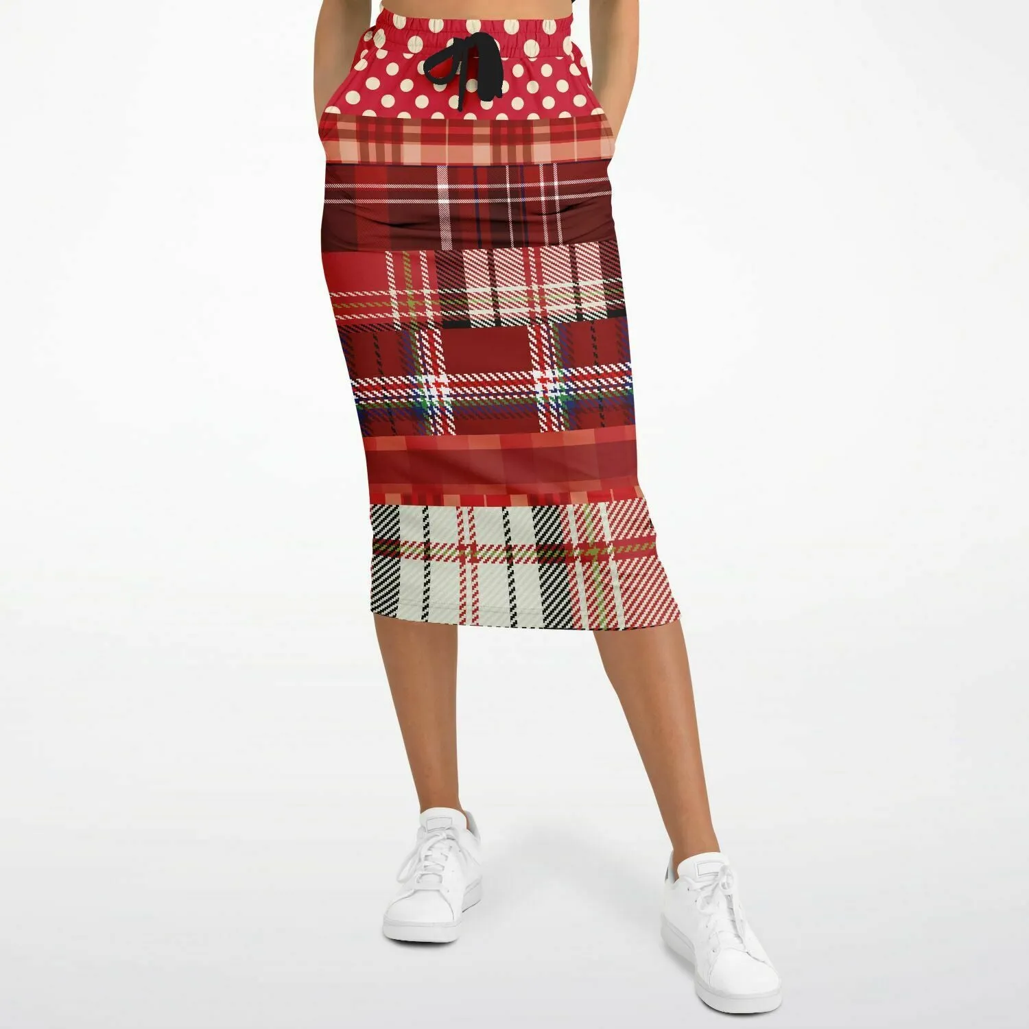 Jersey Salsa Plaid Patchwork Eco-Poly Long Pocket Skirt