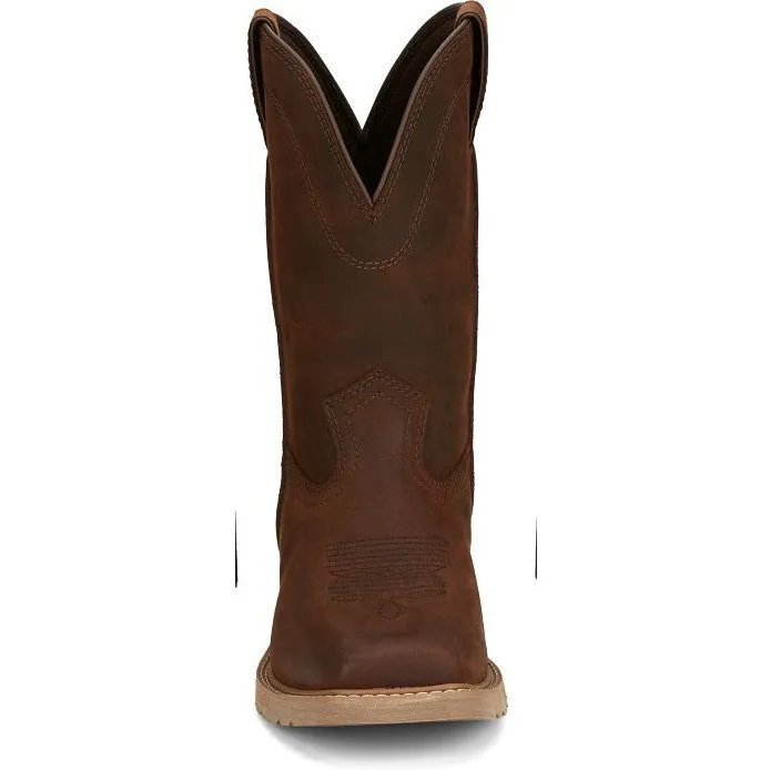 Justin Men's Buster 11" ST Pull On WesternvWork Boot -Brown- SE3100