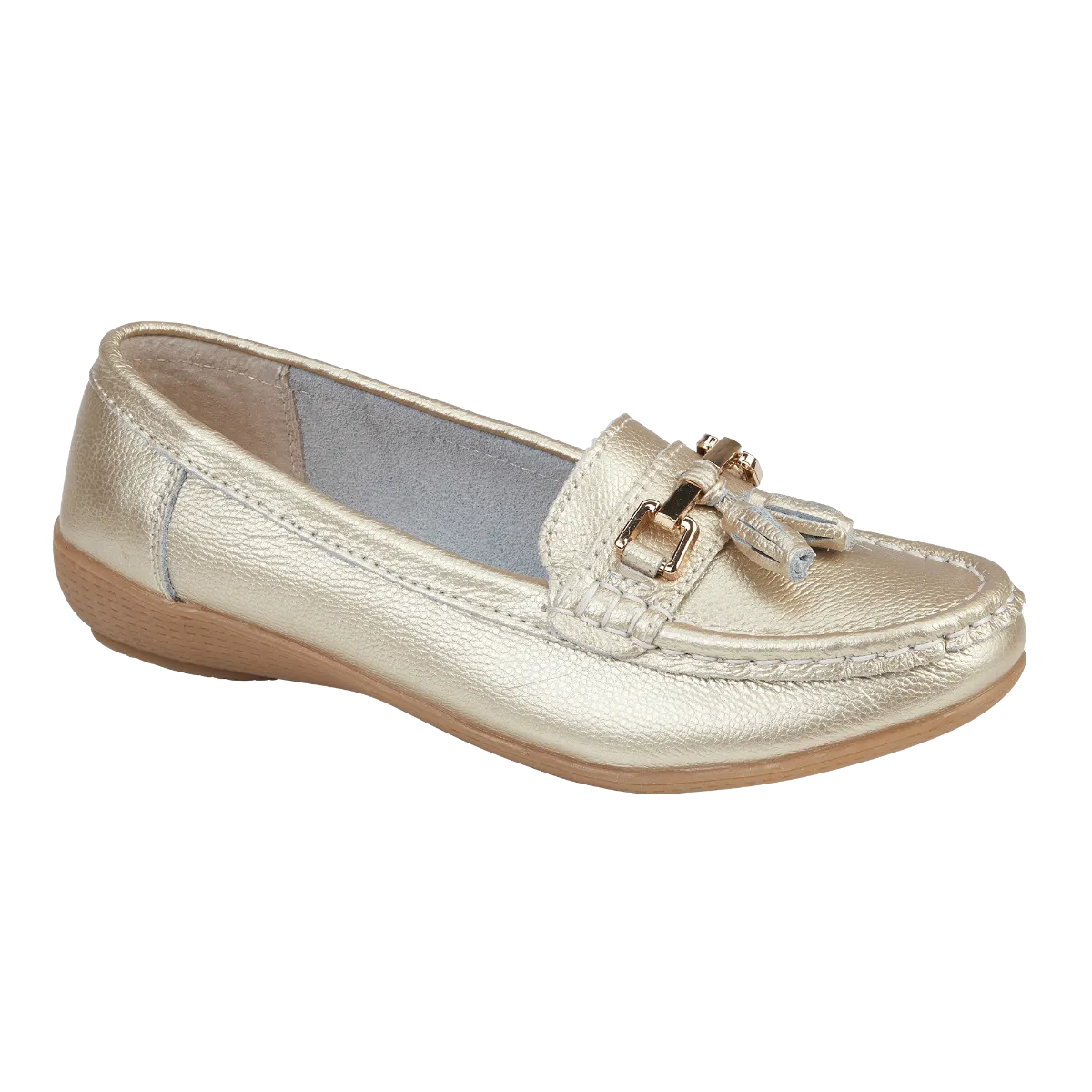 Ladies Leather Slip on Gold Shoes Nautical Flat Jo & Joe