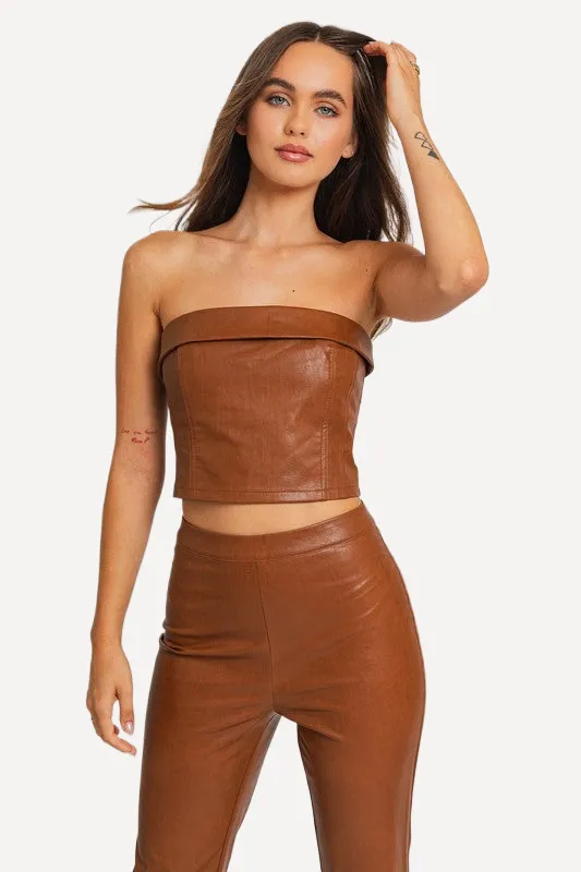 Leather Tube Top -Tan