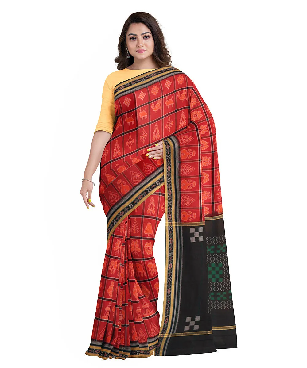 Maroon black cotton handloom nuapatna saree