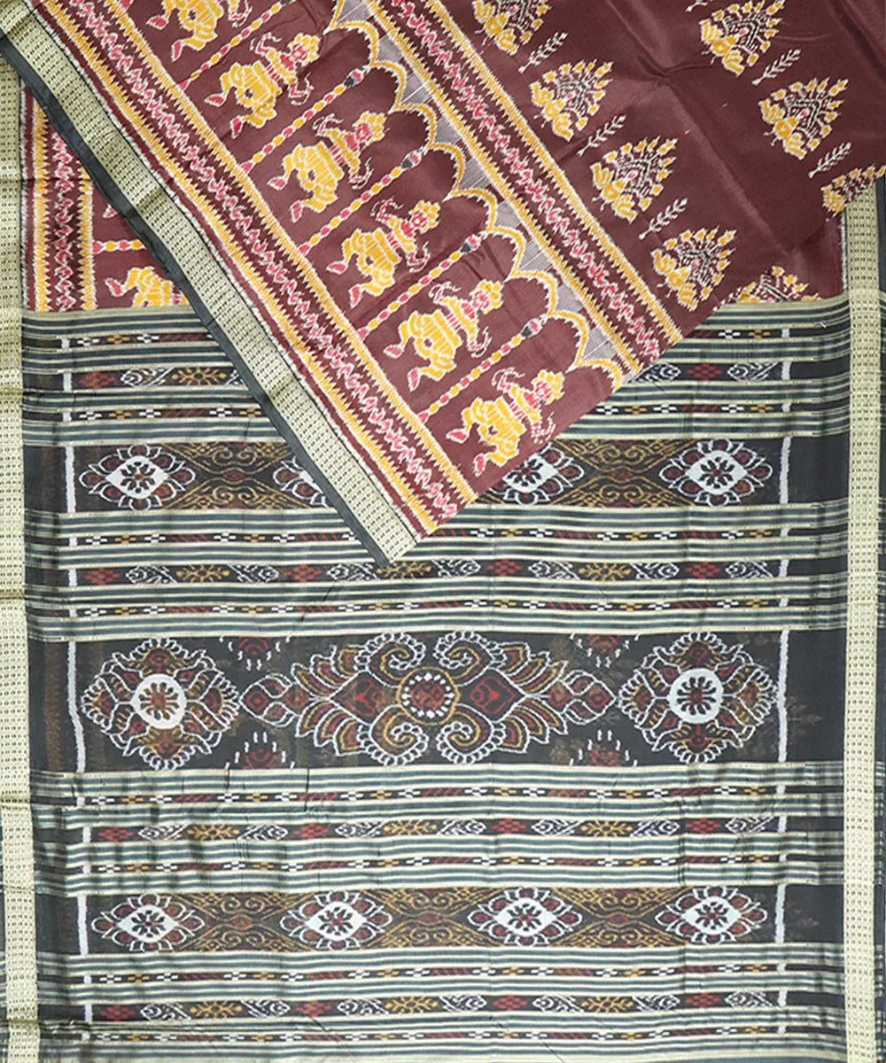 Maroon black silk handloom khandua saree