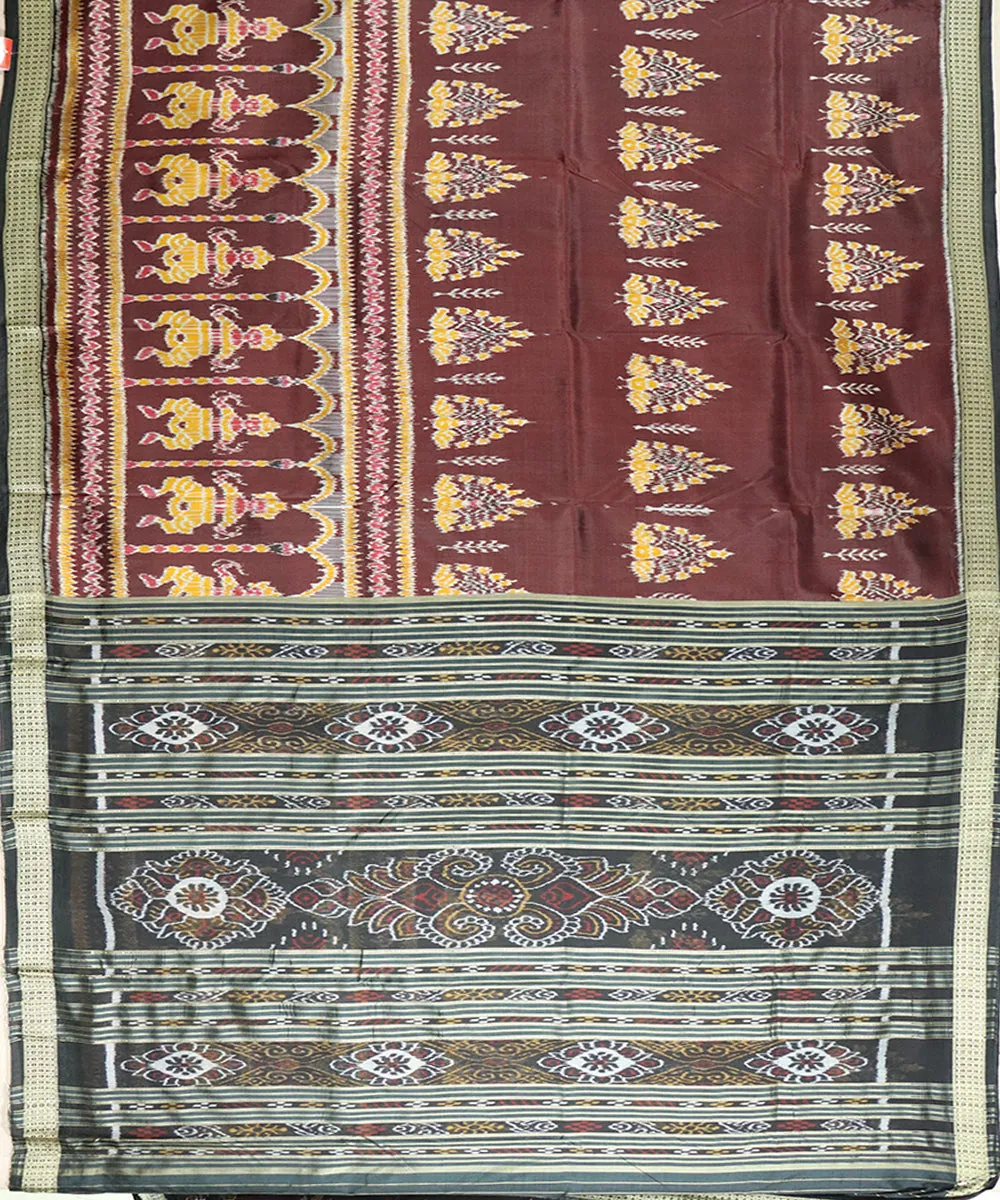 Maroon black silk handloom khandua saree