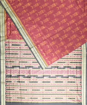 Maroon black silk handloom sambalpuri saree