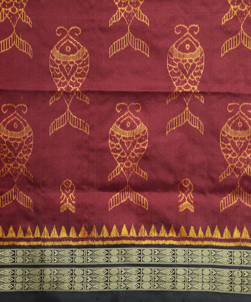 Maroon black silk handloom sambalpuri saree