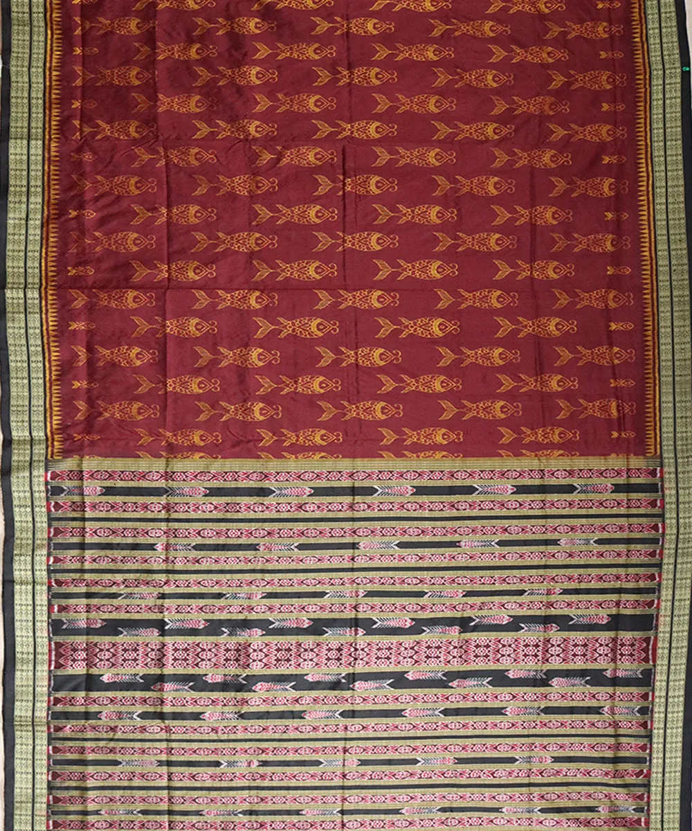 Maroon black silk handloom sambalpuri saree