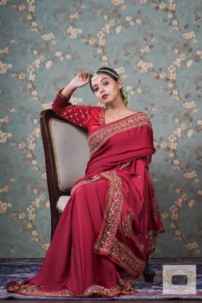 Maroon Crepe Silk Prajoti Saree