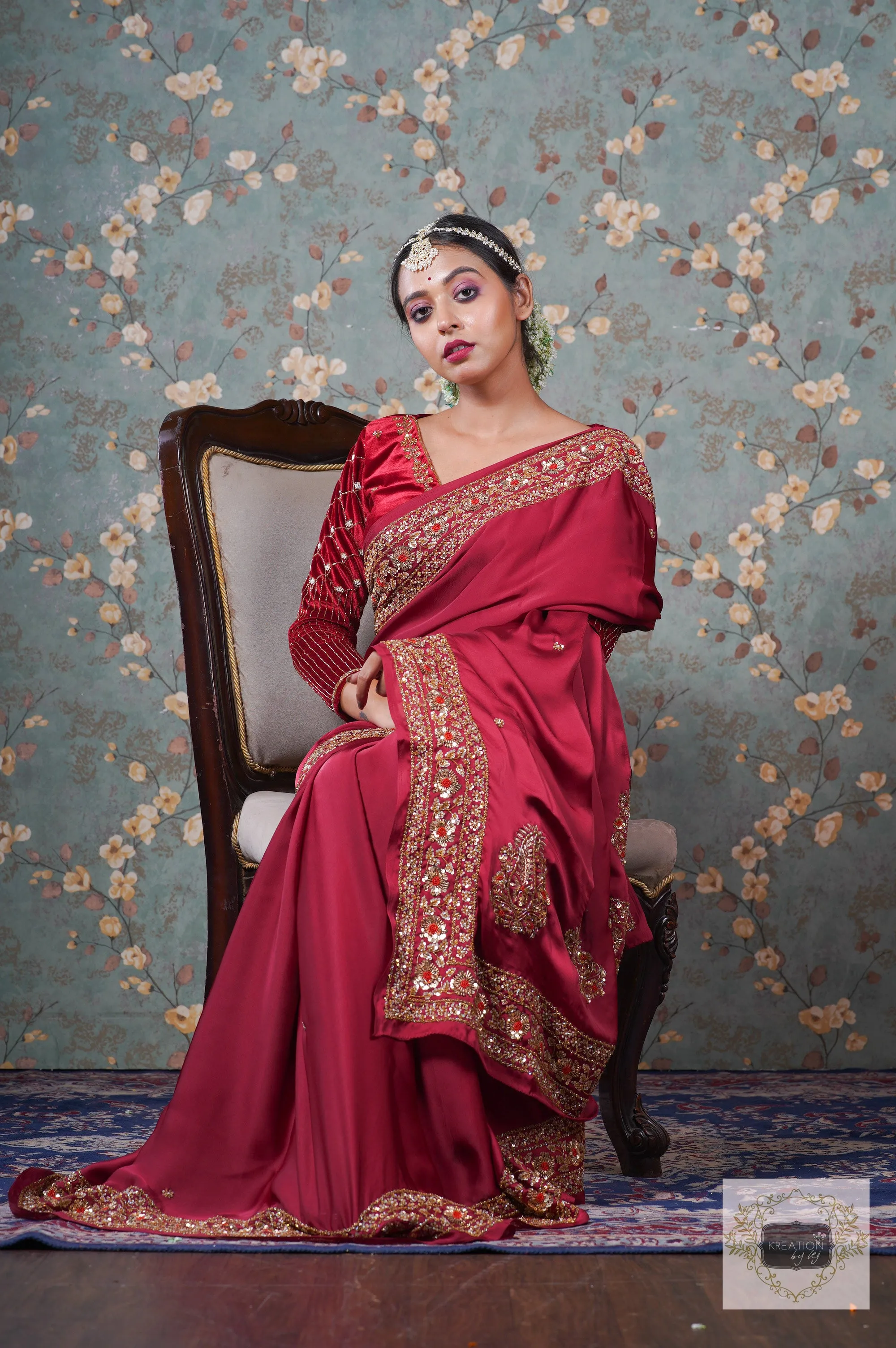 Maroon Crepe Silk Prajoti Saree