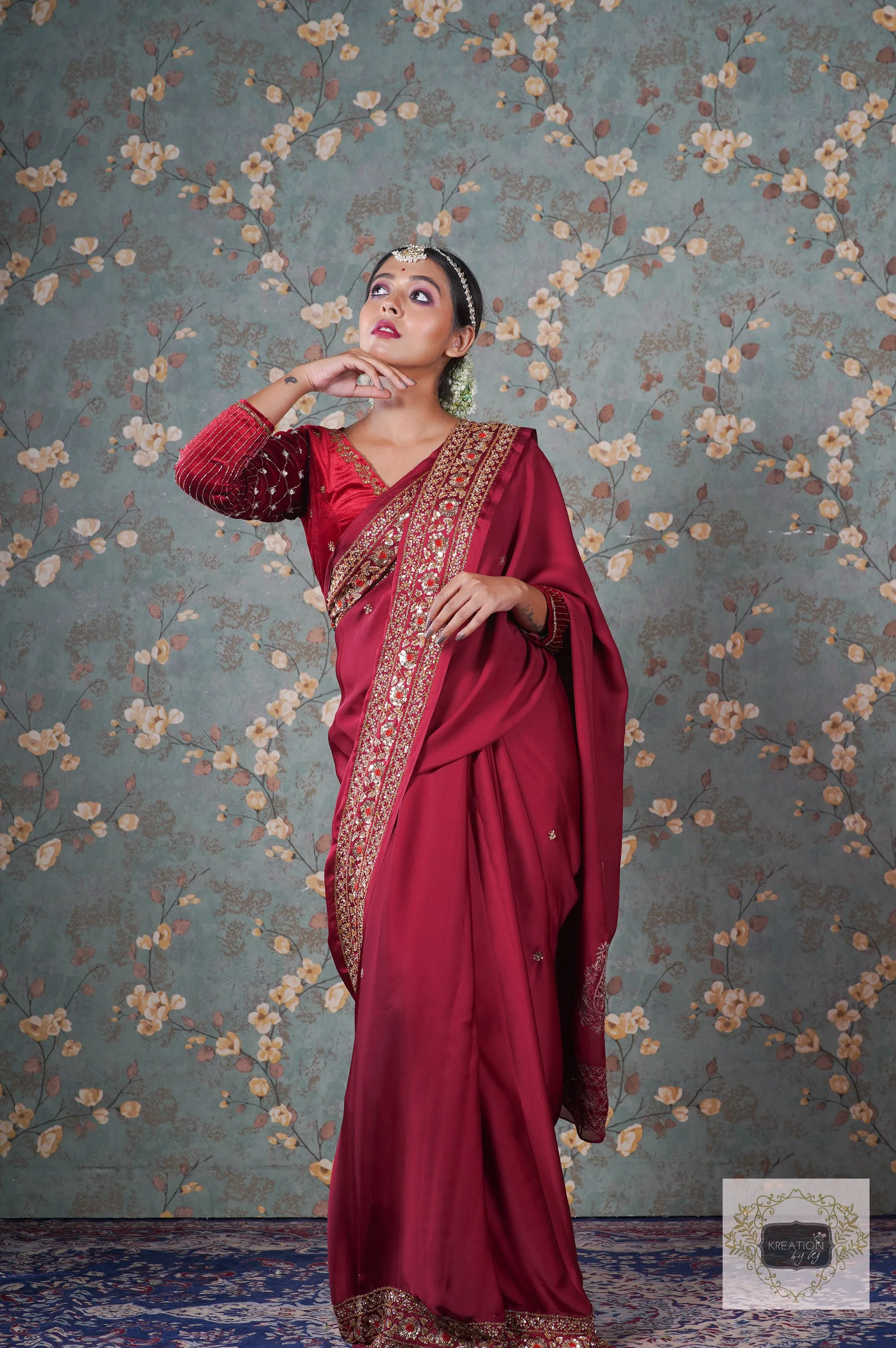 Maroon Crepe Silk Prajoti Saree