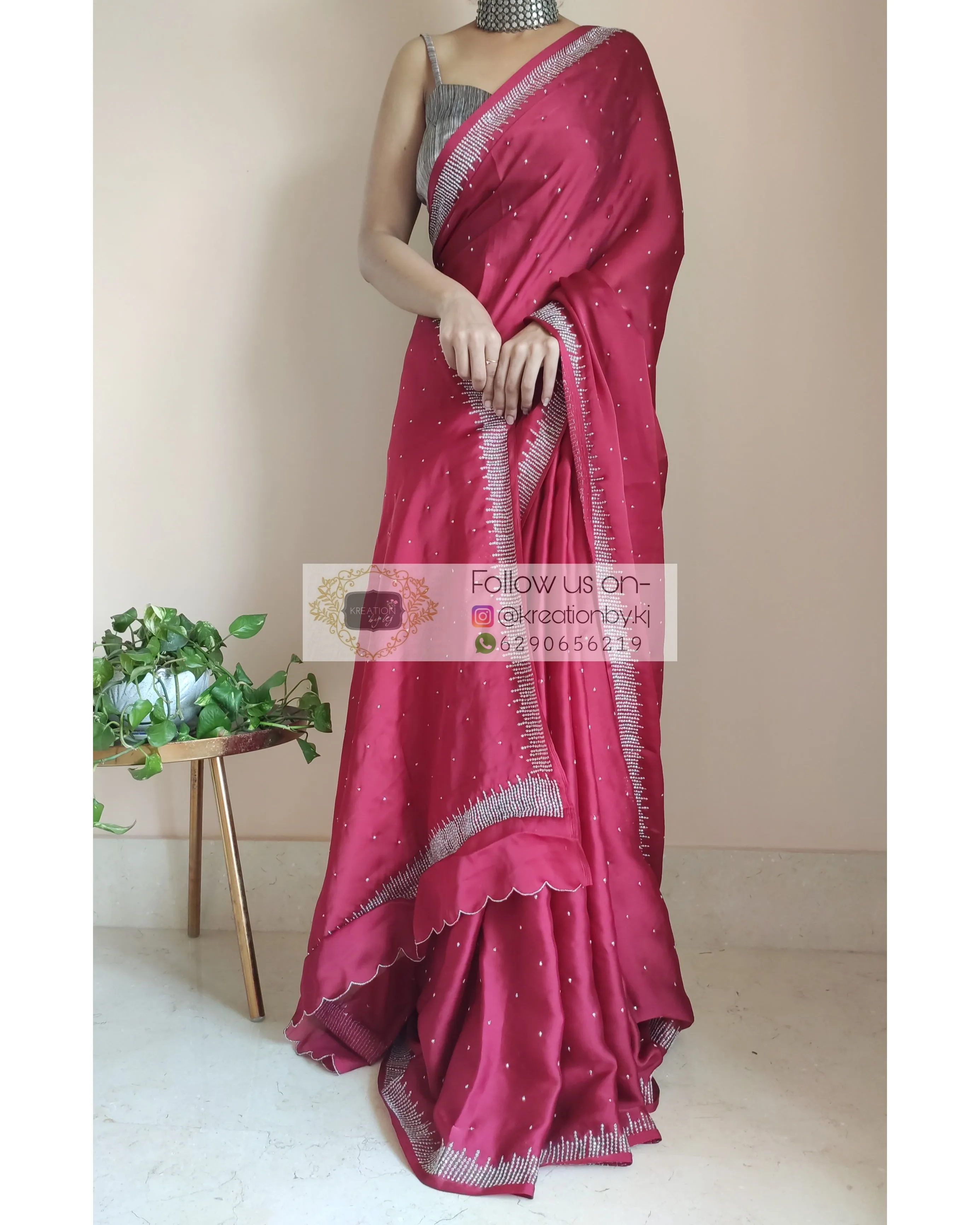 Maroon Crepe Silk Sitara Saree