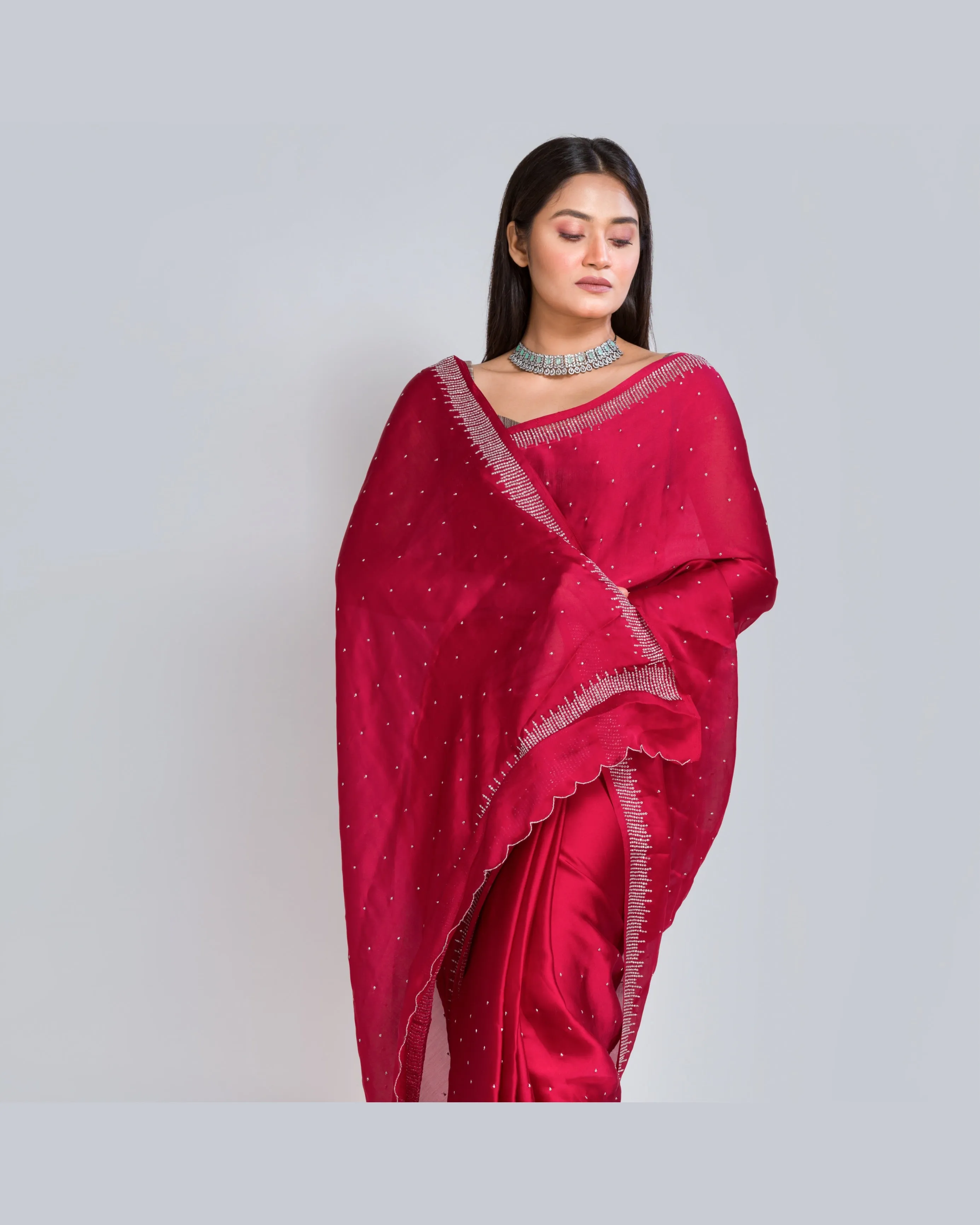 Maroon Crepe Silk Sitara Saree