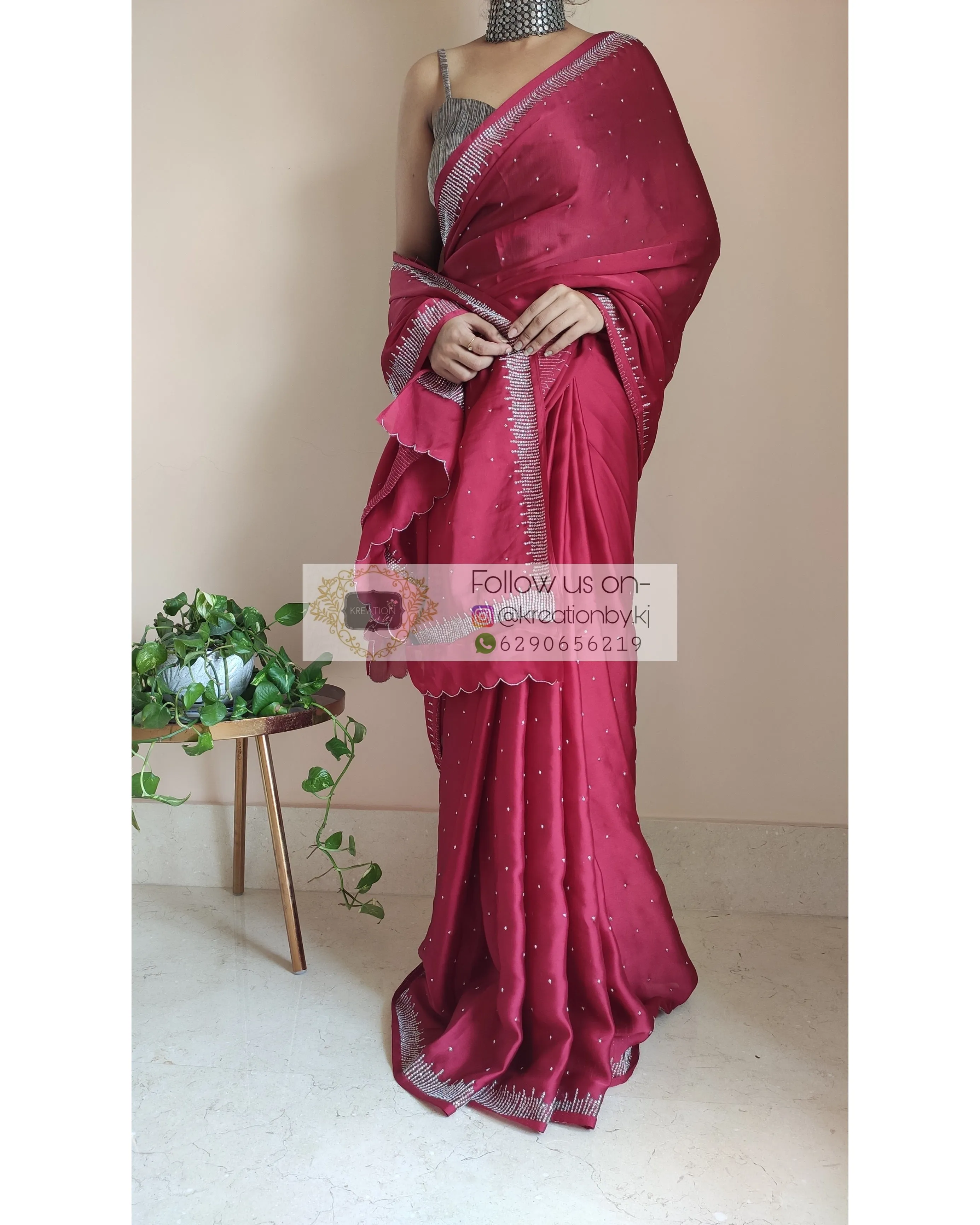 Maroon Crepe Silk Sitara Saree