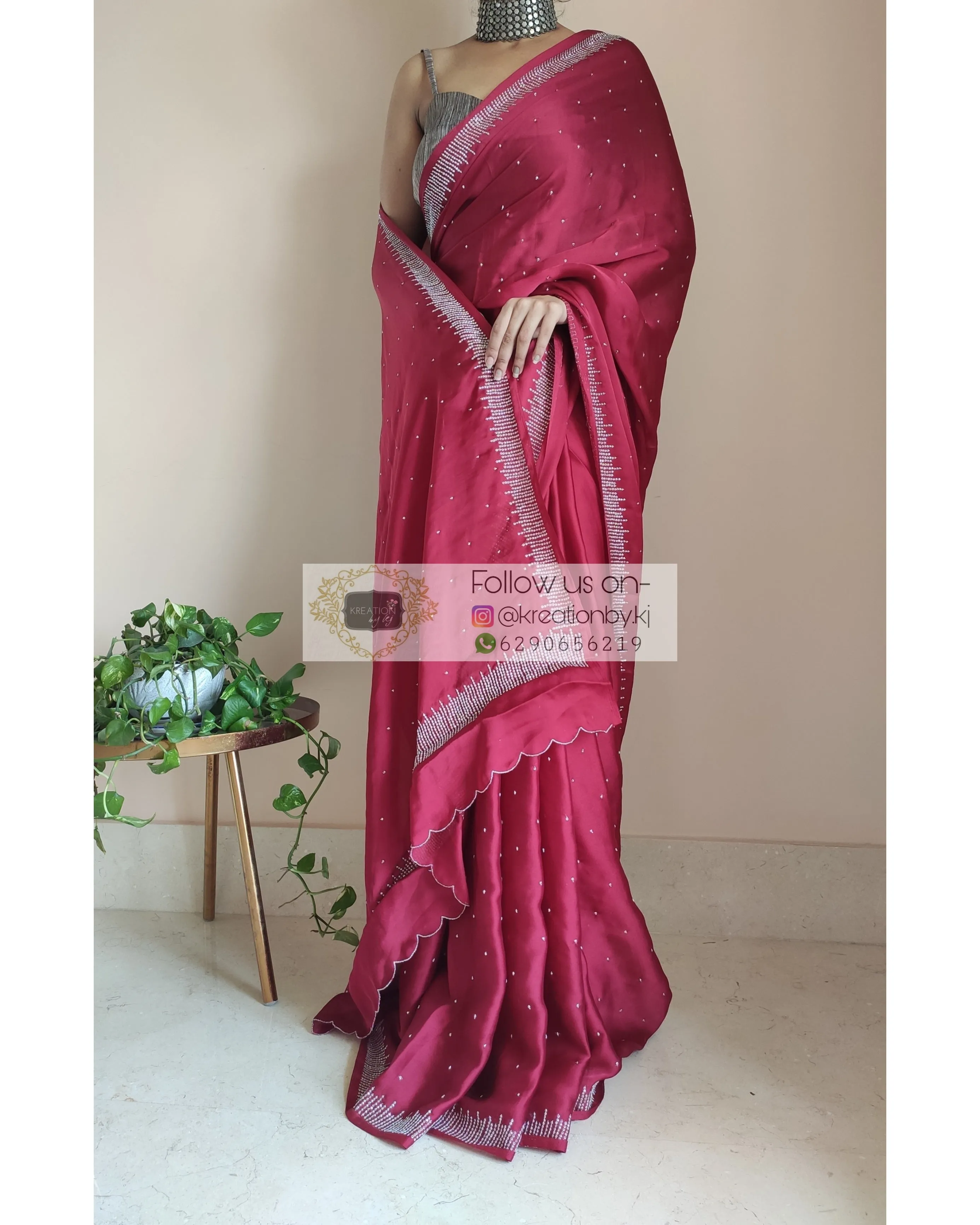 Maroon Crepe Silk Sitara Saree