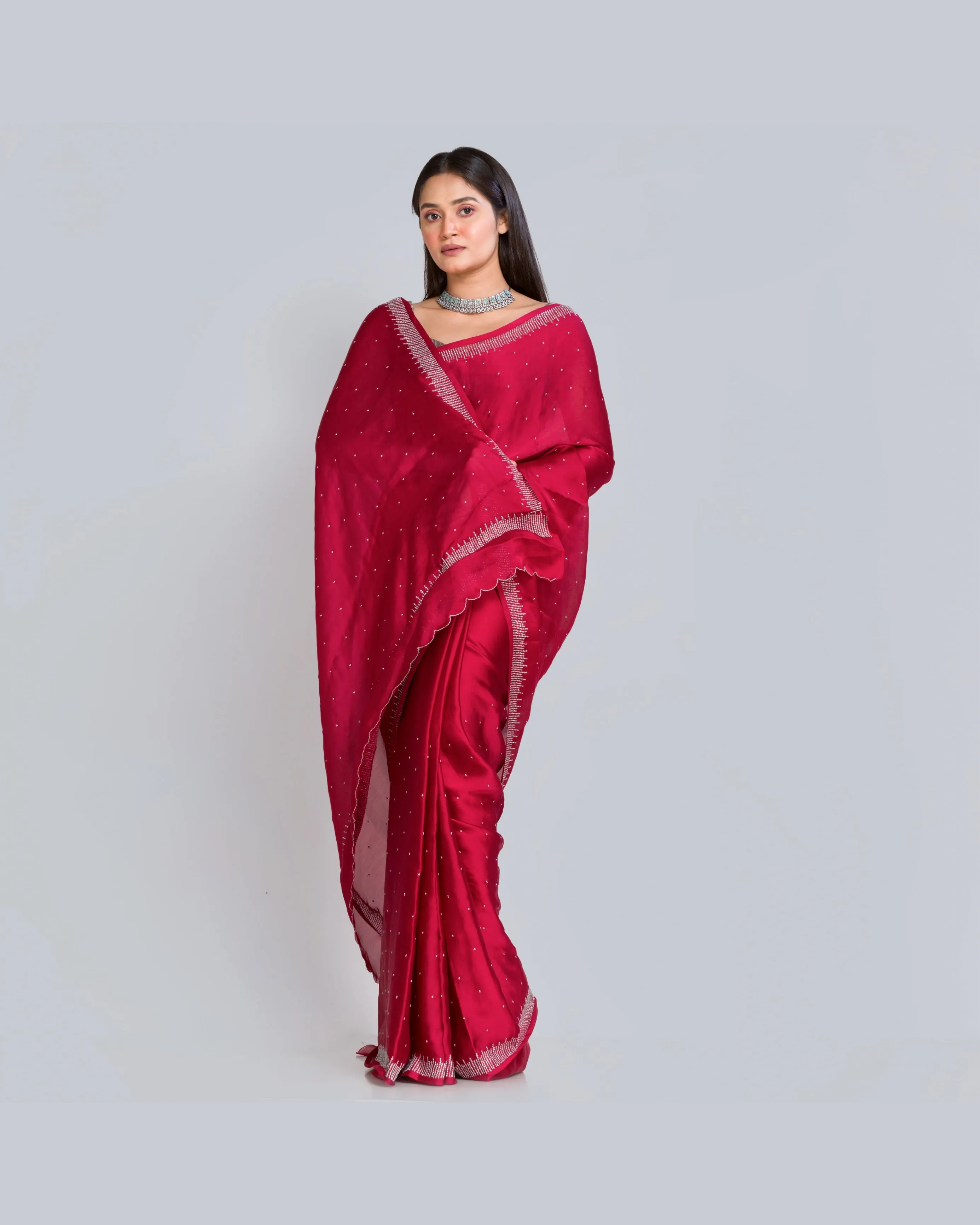 Maroon Crepe Silk Sitara Saree