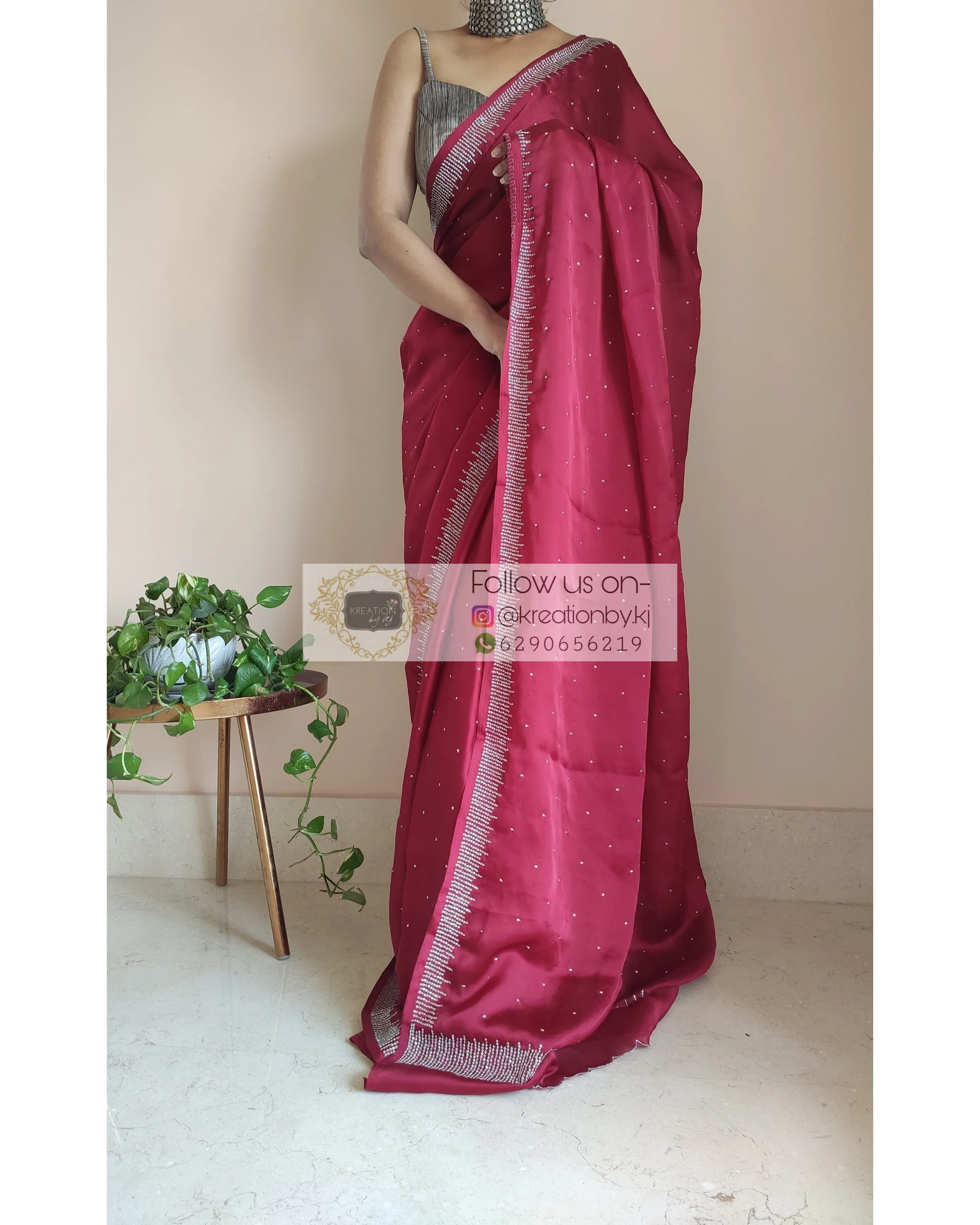 Maroon Crepe Silk Sitara Saree