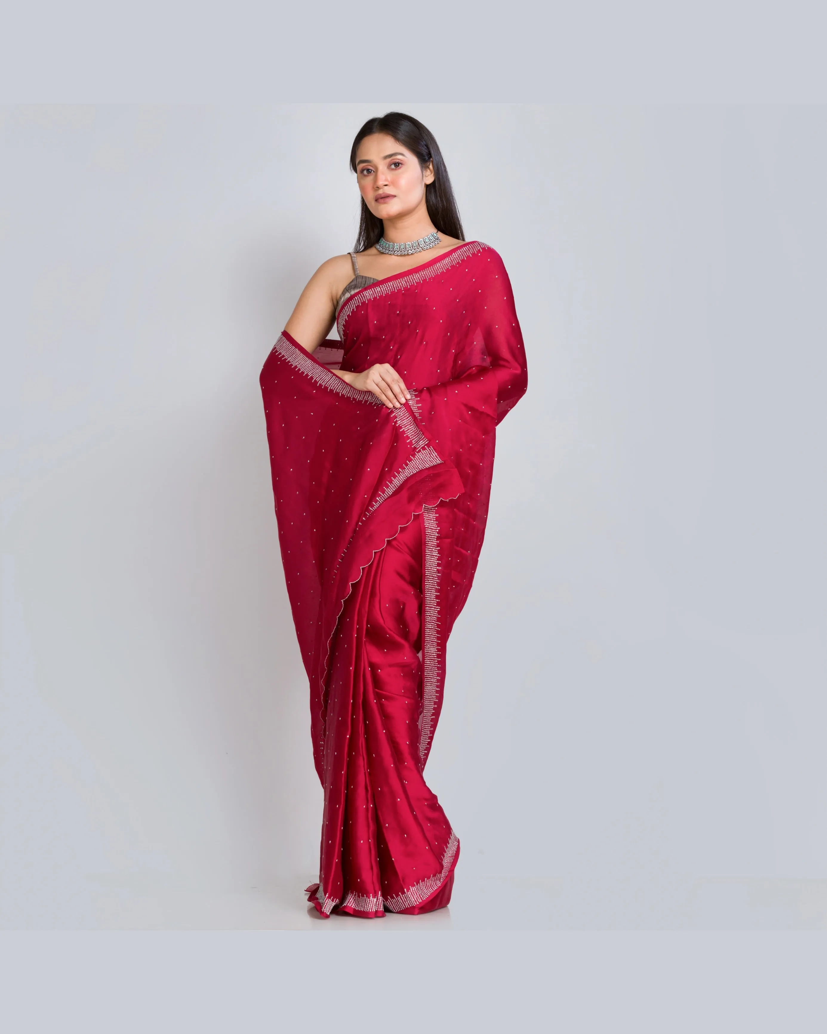 Maroon Crepe Silk Sitara Saree