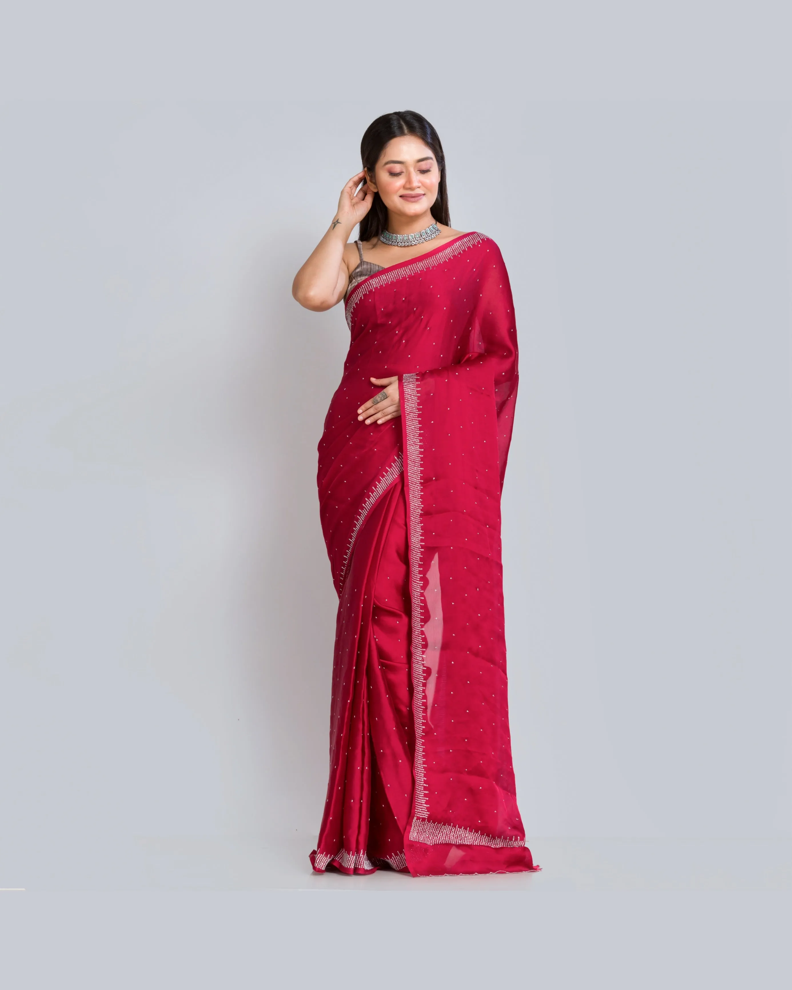 Maroon Crepe Silk Sitara Saree