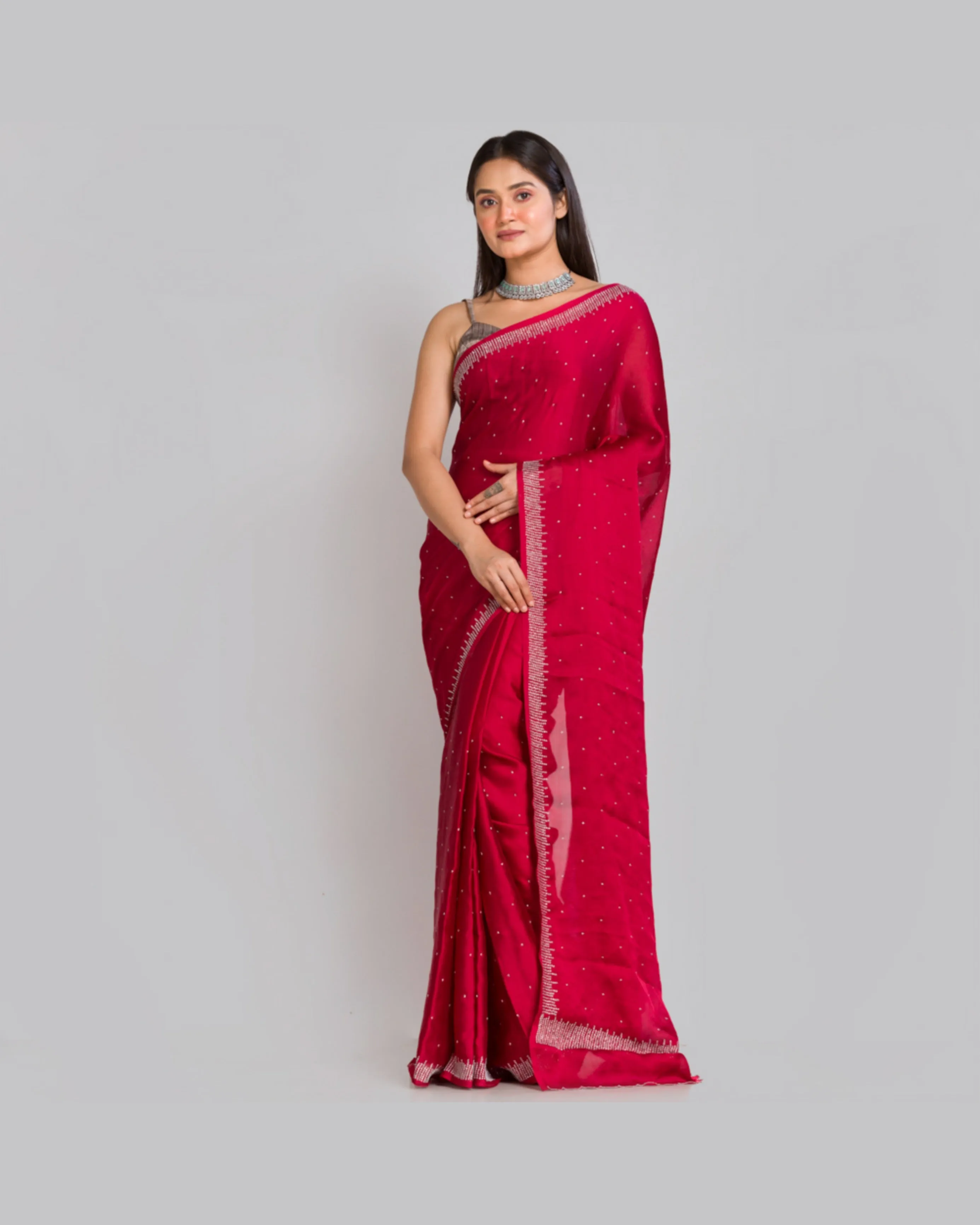 Maroon Crepe Silk Sitara Saree