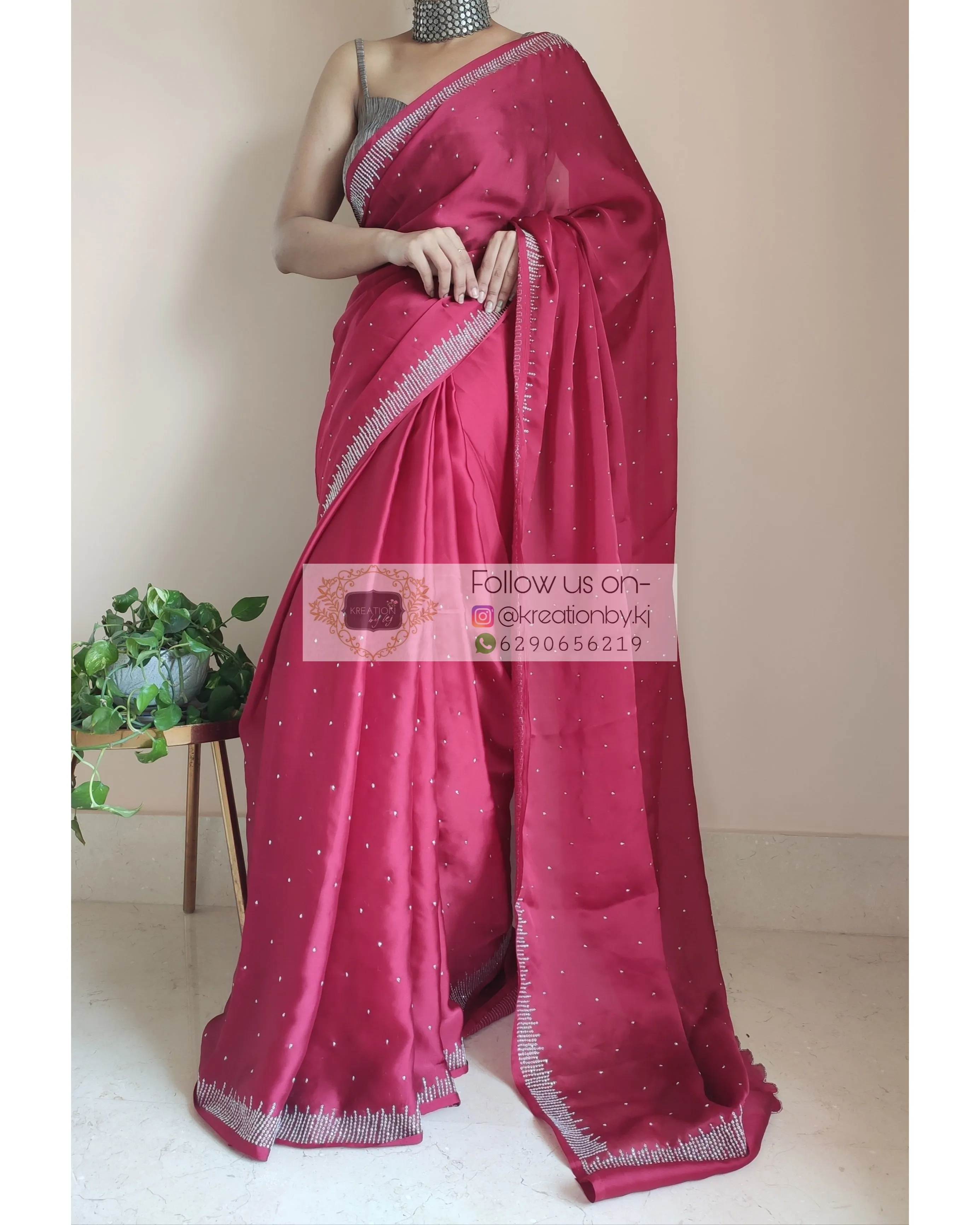 Maroon Crepe Silk Sitara Saree