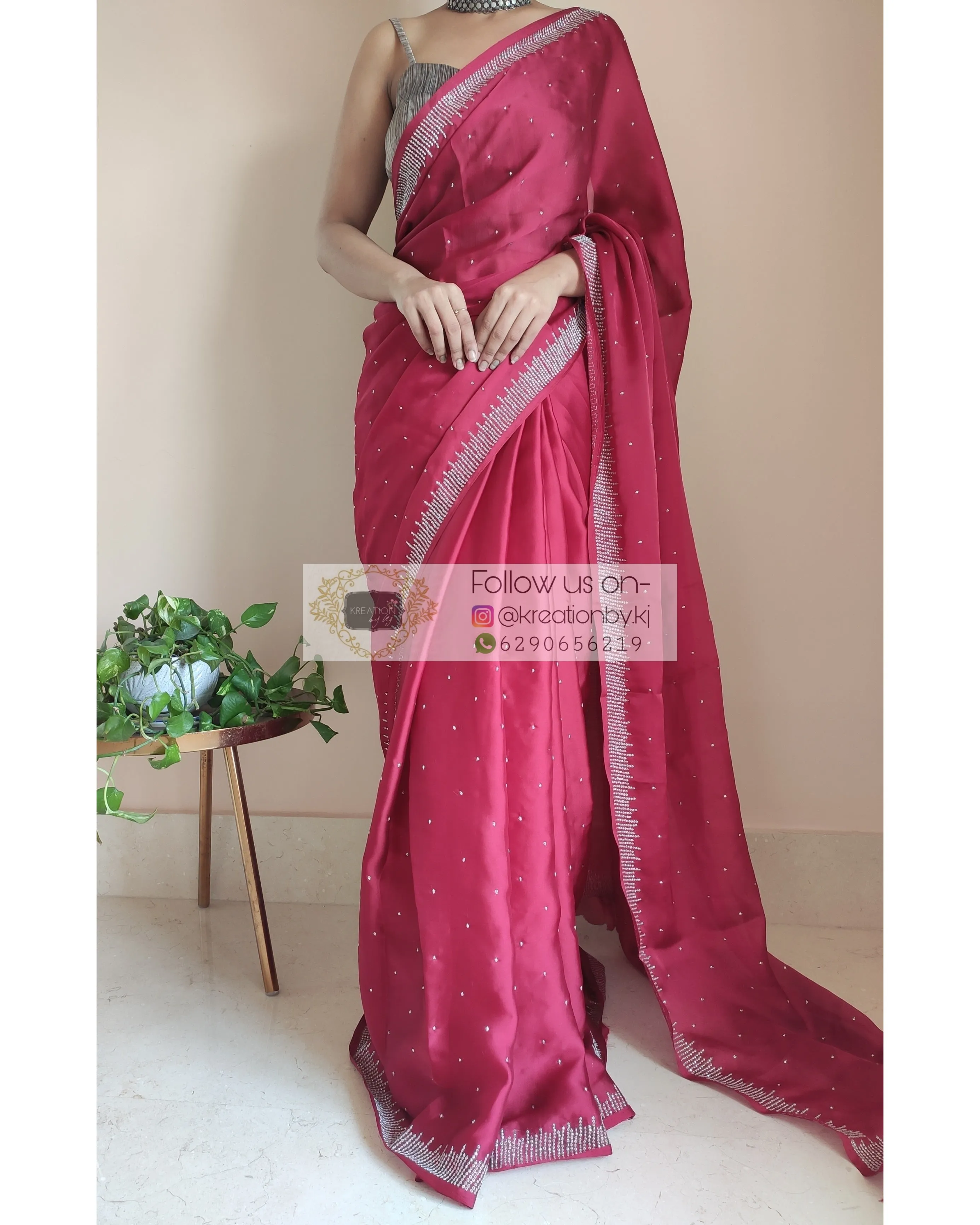 Maroon Crepe Silk Sitara Saree