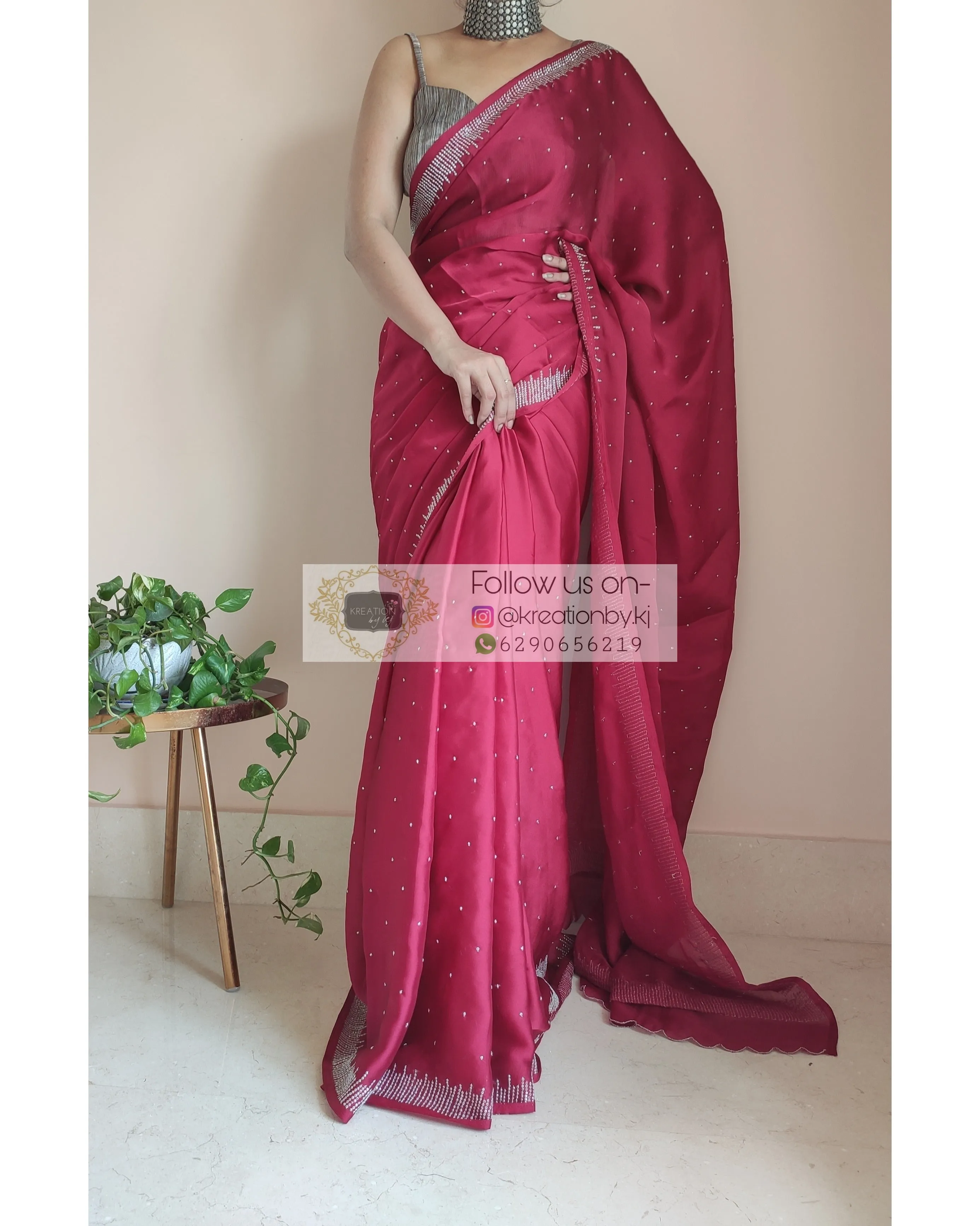 Maroon Crepe Silk Sitara Saree