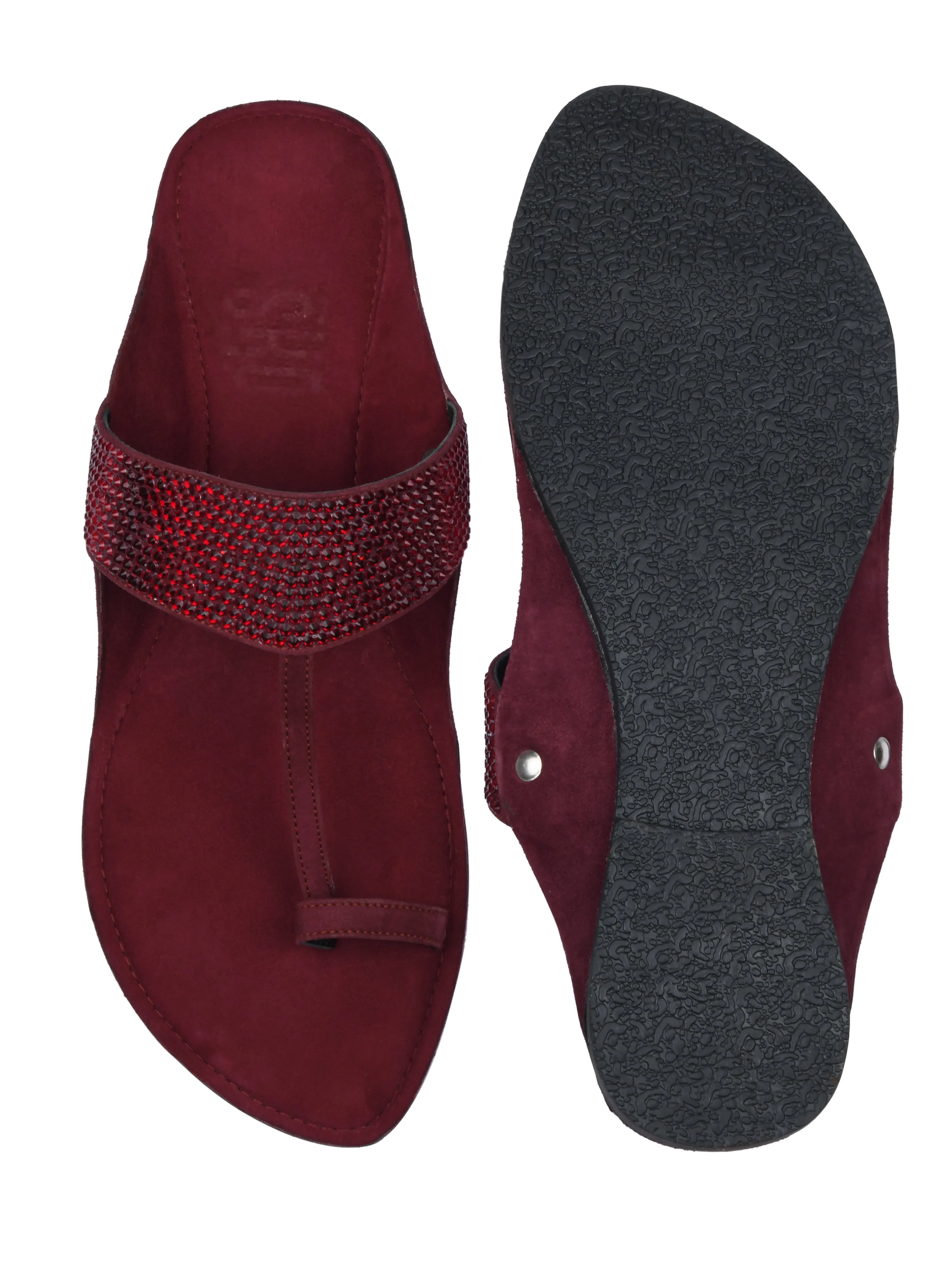 Maroon Crystal Kolhapuri For Men