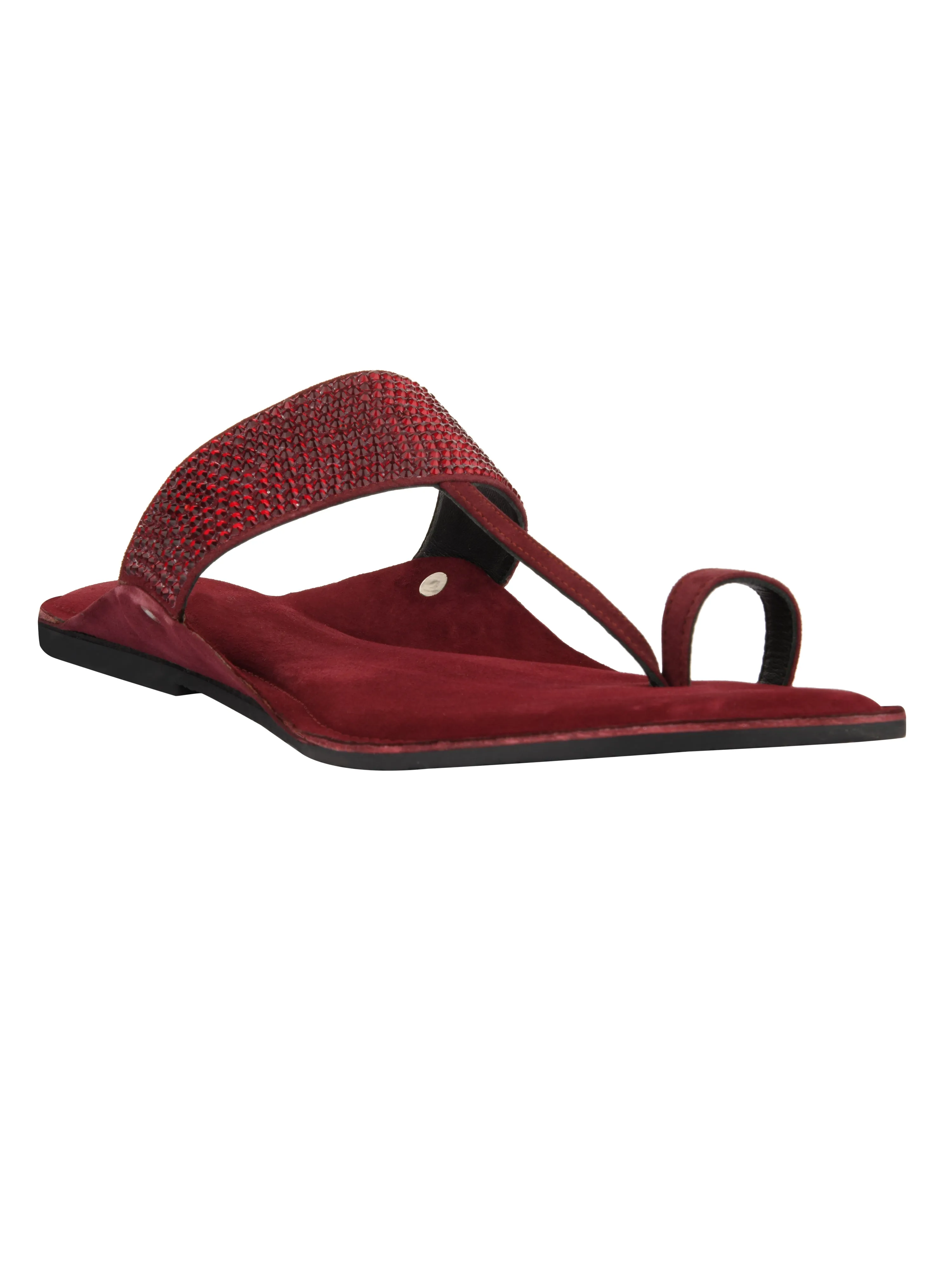 Maroon Crystal Kolhapuri For Men