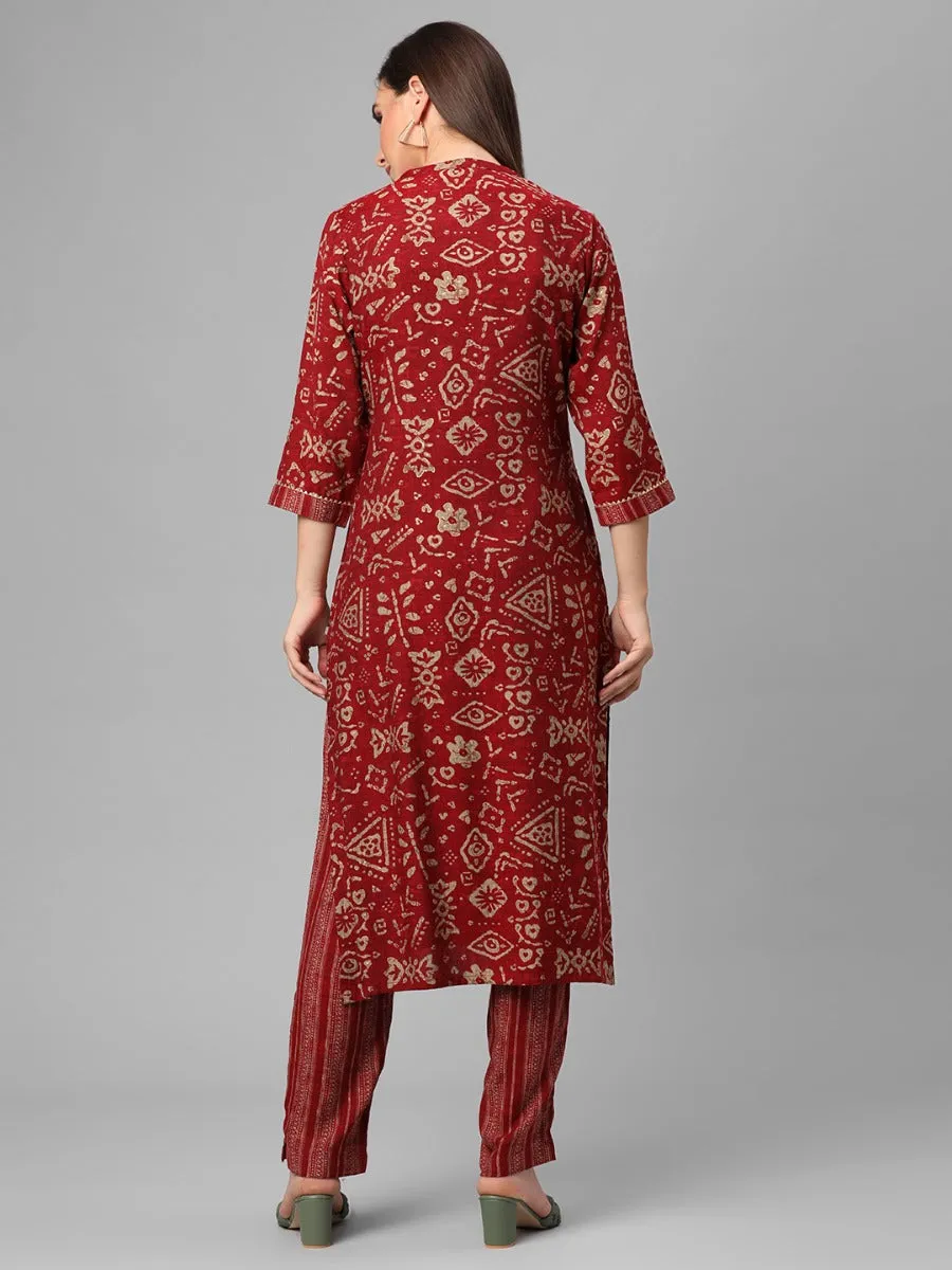 Maroon Floral Printed Kurta With Trouser