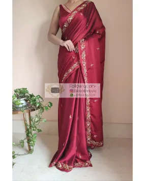 Maroon Georgette Handembroidered Chandani Saree