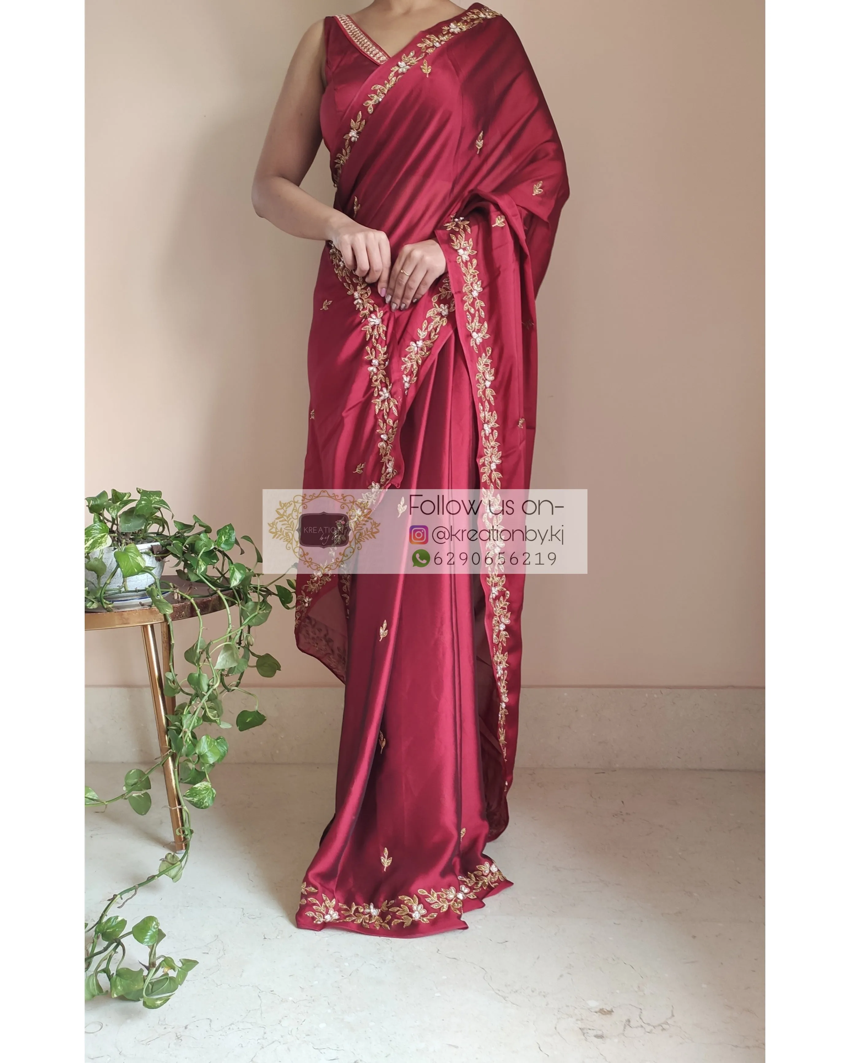 Maroon Georgette Handembroidered Chandani Saree