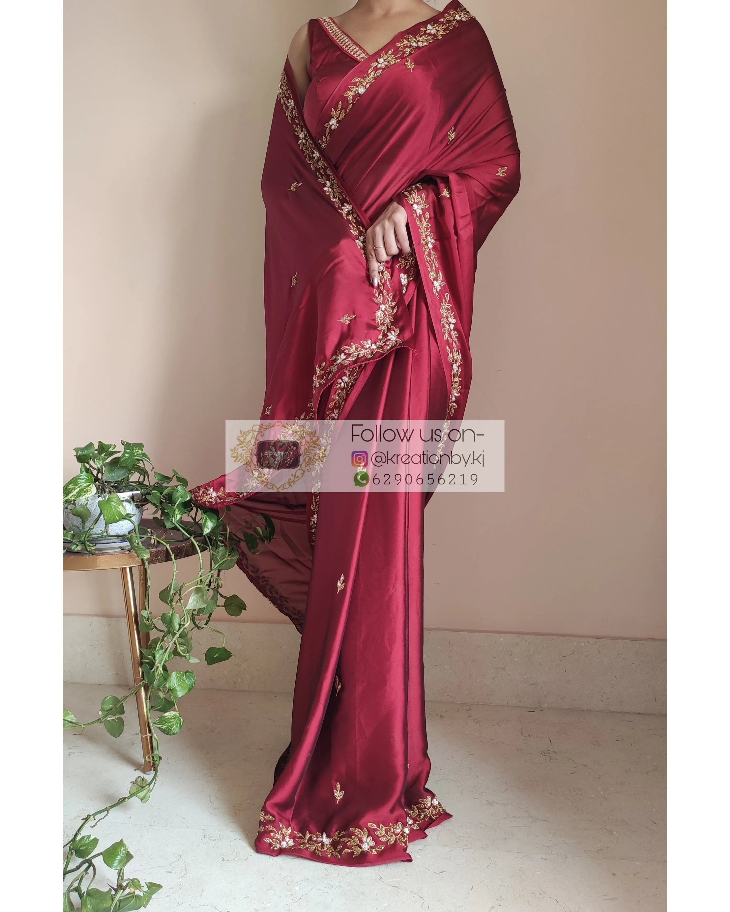 Maroon Georgette Handembroidered Chandani Saree