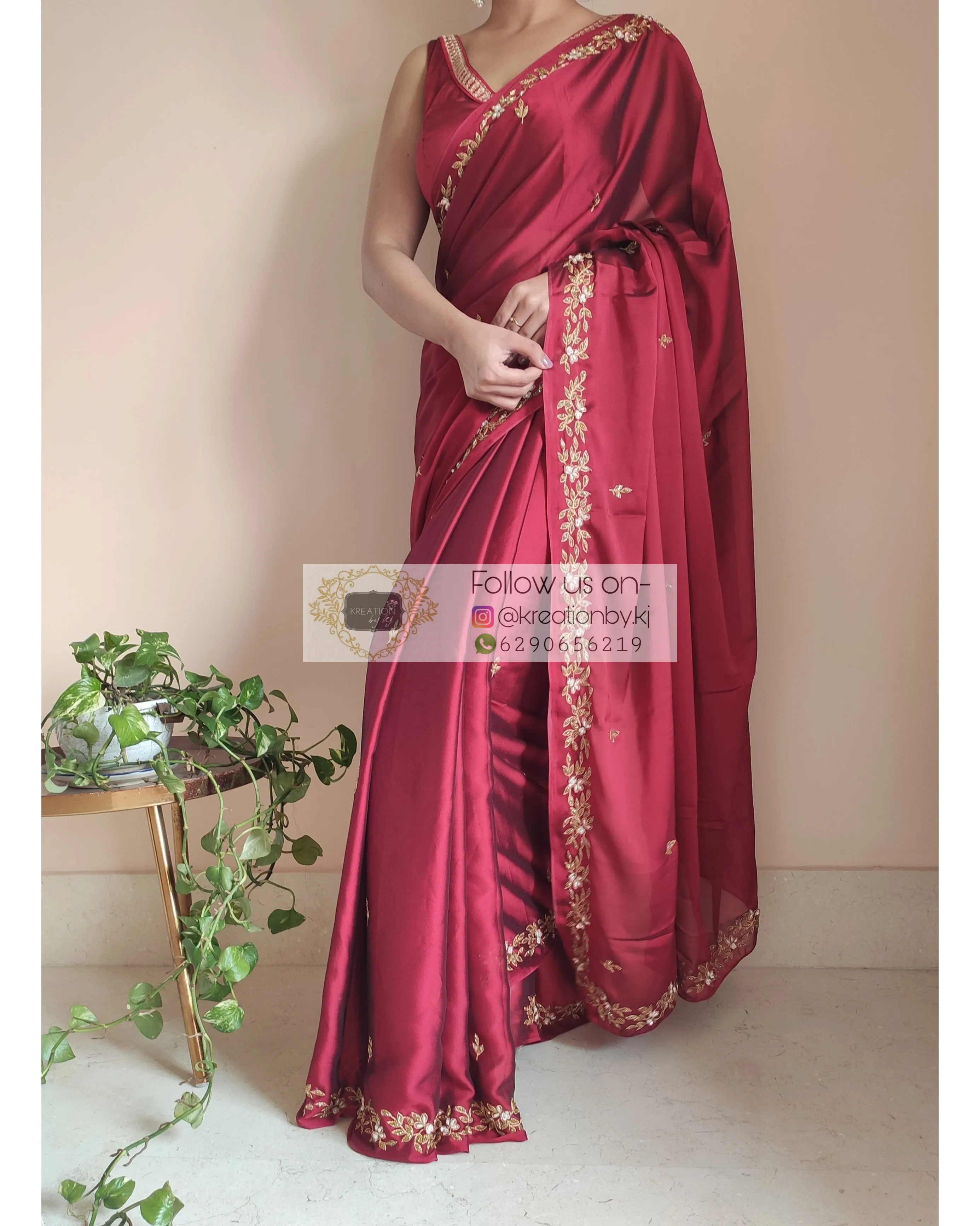 Maroon Georgette Handembroidered Chandani Saree