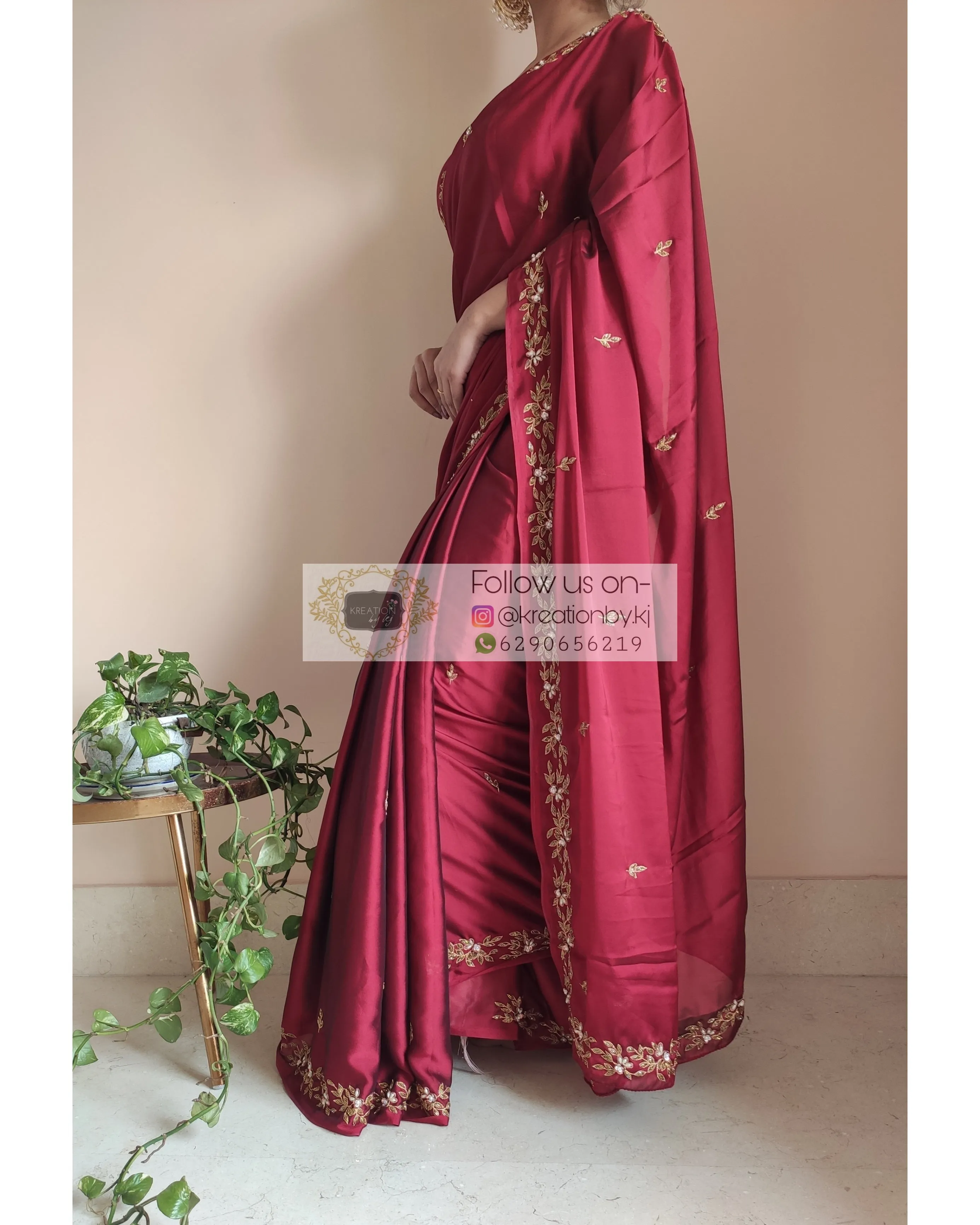 Maroon Georgette Handembroidered Chandani Saree