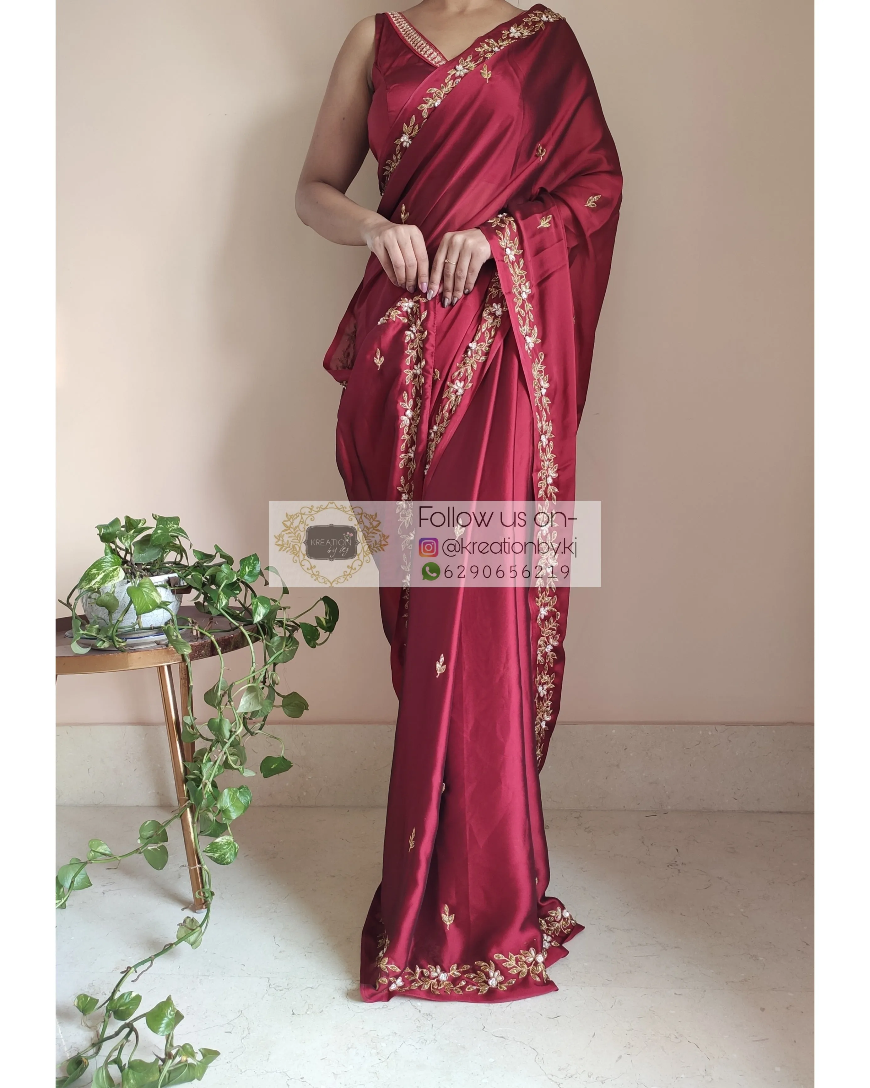 Maroon Georgette Handembroidered Chandani Saree