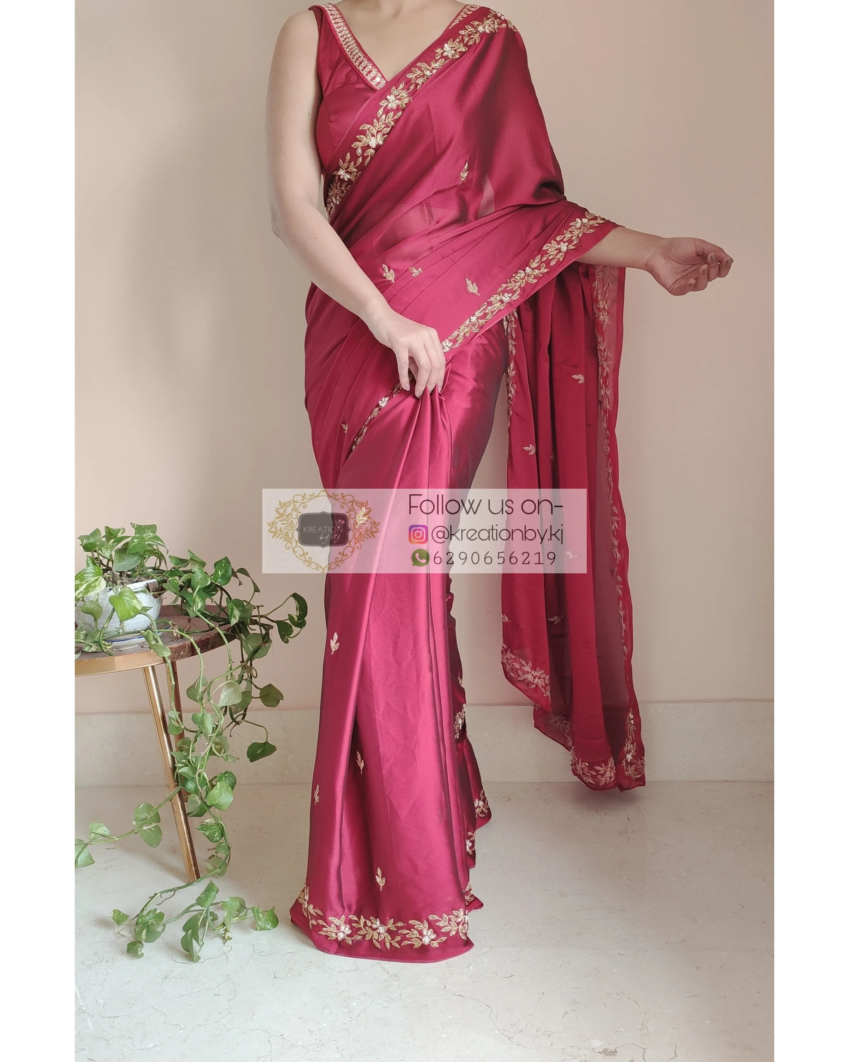 Maroon Georgette Handembroidered Chandani Saree