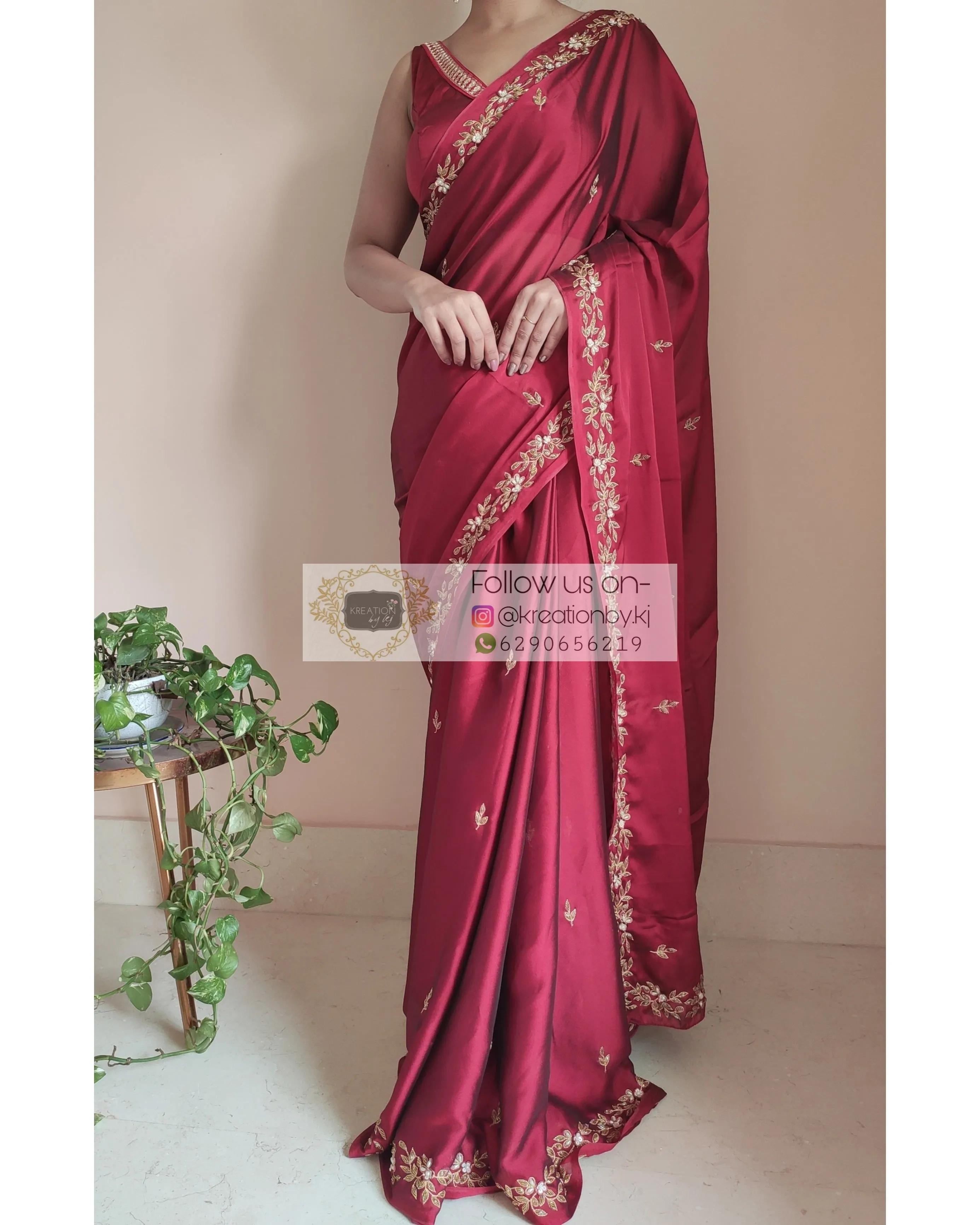 Maroon Georgette Handembroidered Chandani Saree