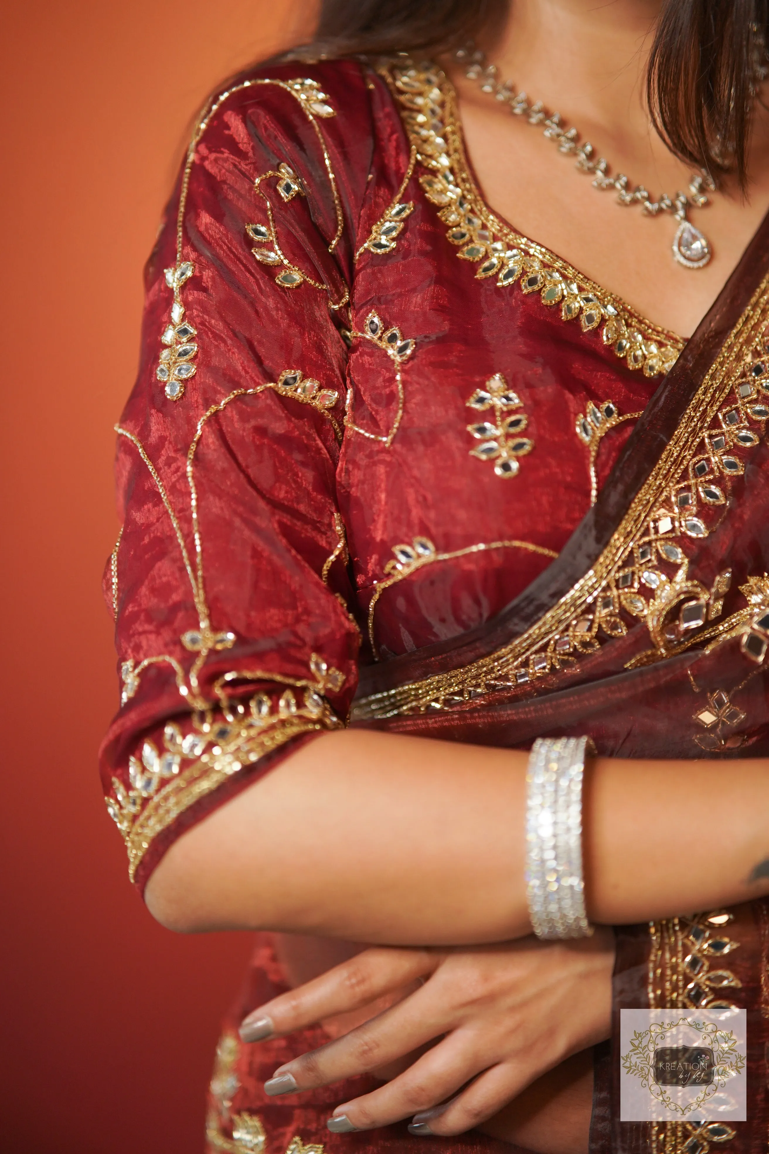 Maroon Glass Tissue Sheesh Mahal Saree