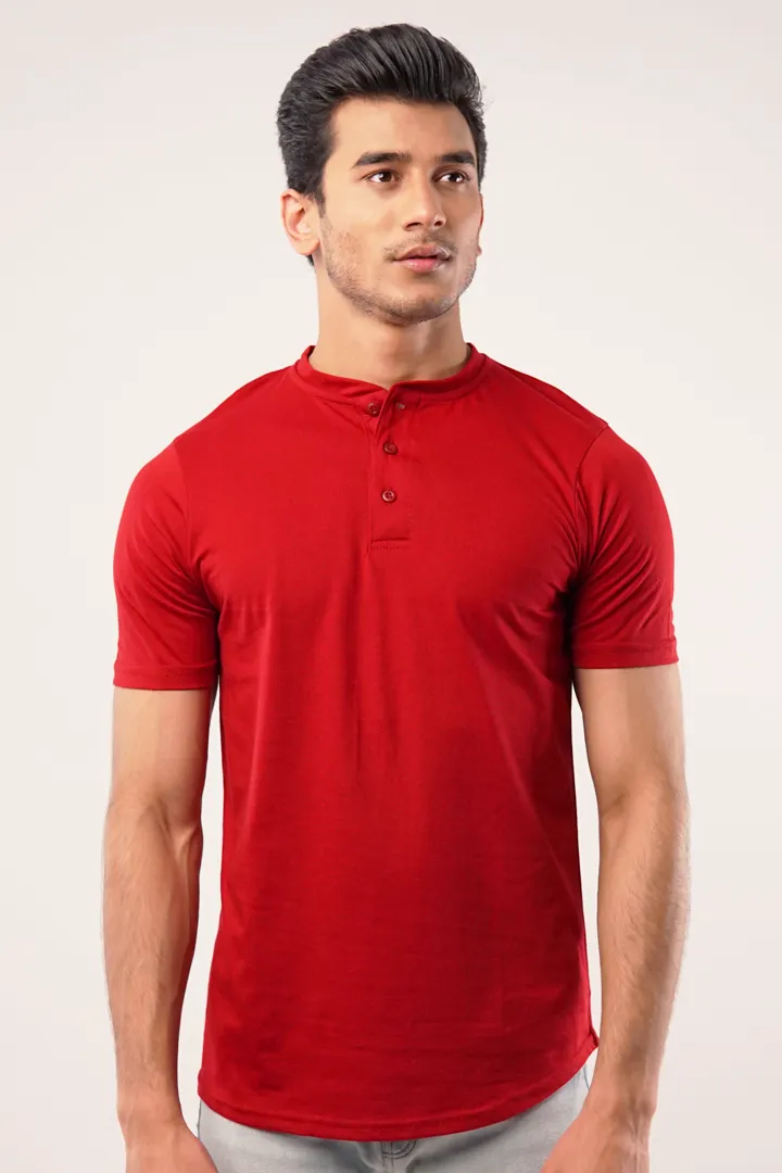 Maroon Half Sleeves Henley Tshirt