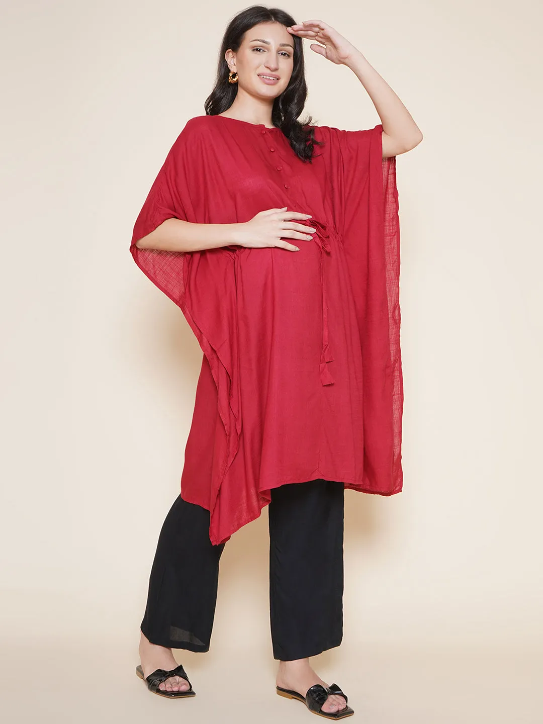 Maroon Maternity and Nursing Kaftaan Set