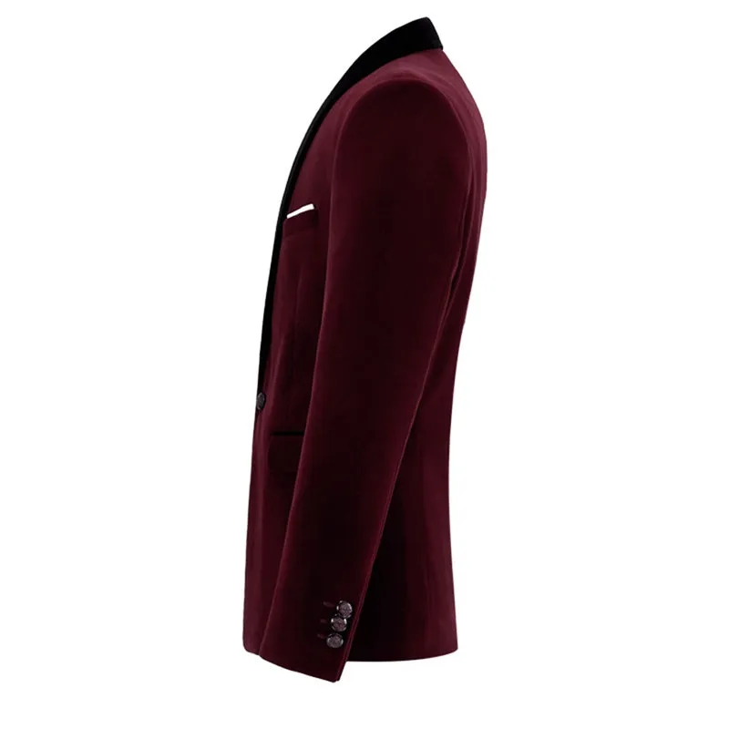 Maroon Velvet Jacket Shawl Collar Design Blazer