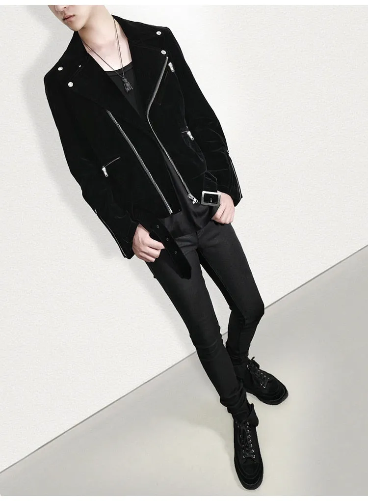 Men Spring Autumn Velvet Biker Jacket