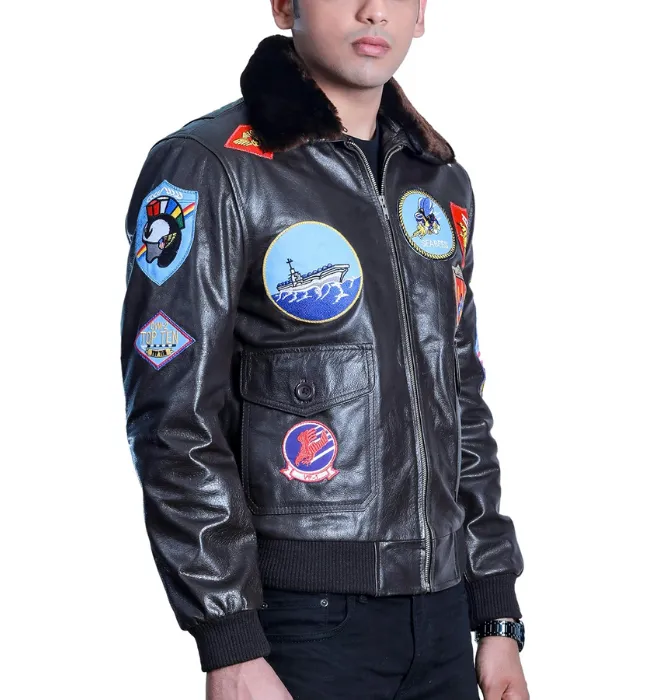 Men's Classic Top Gun Inspired Navy G-1 Leather Flight Jacket