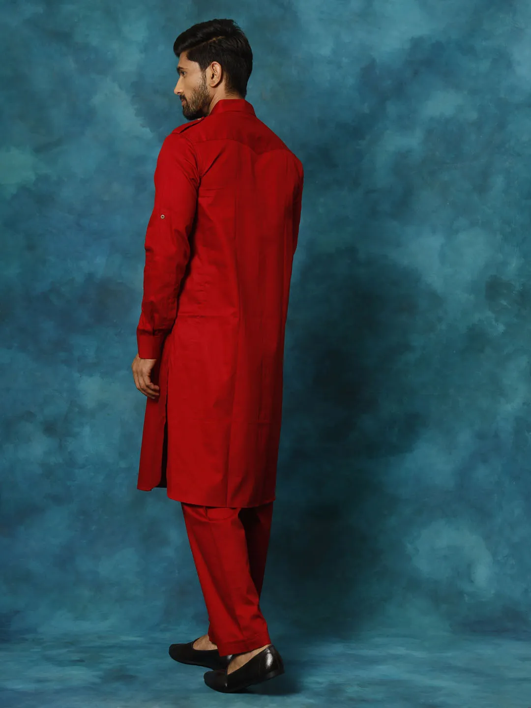 Men's Maroon Cotton Pathani Suit Set