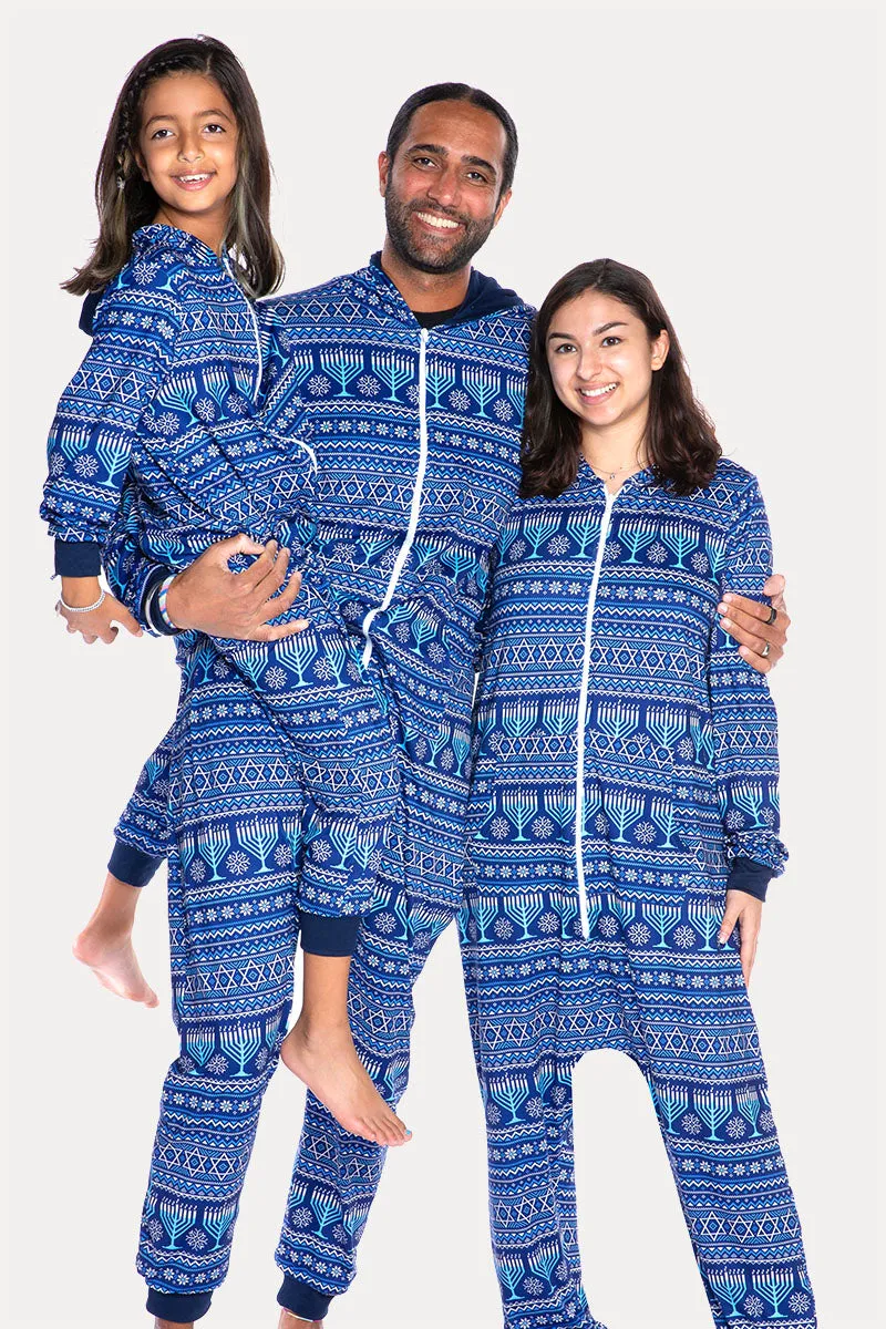 Men's Simply Soft Hooded Zip Onesie - Hannukah Fair Isle