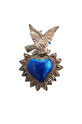 MEXICAN BLUE TIN HEART W/ DOVE