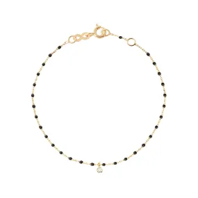 Mini Gigi Black bracelet, Yellow Gold 1 Diamond, 6.7"